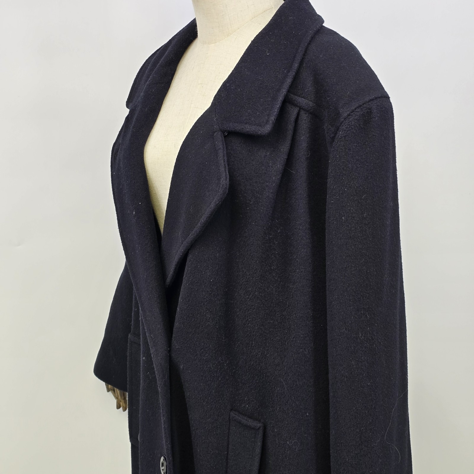 Perlette Black P-Coat Wool Blend Double Breasted Long Coat USA Made Vtg