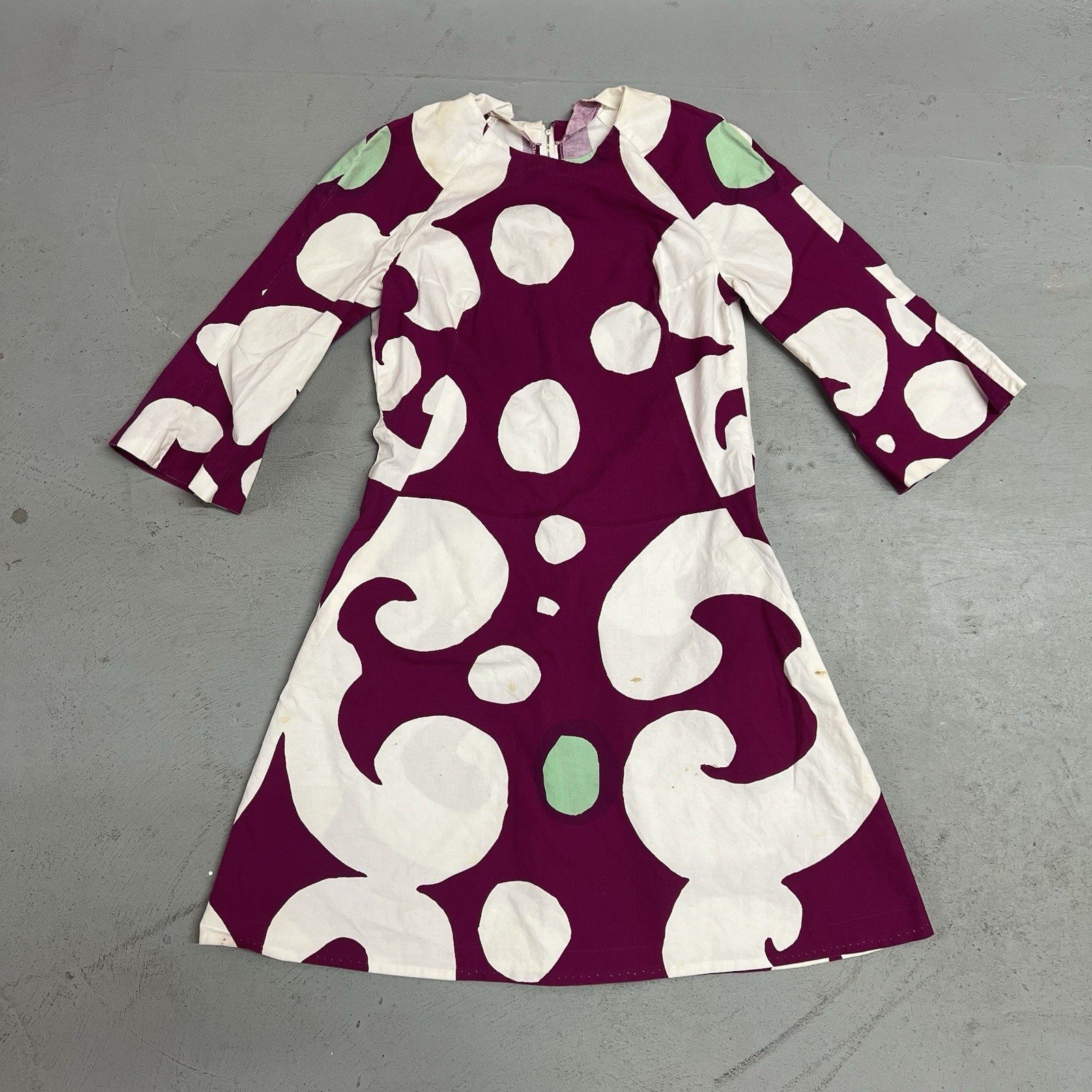 Vintage 60s Marimekko Design Research Dress Women Polka Dot Size 10 Long