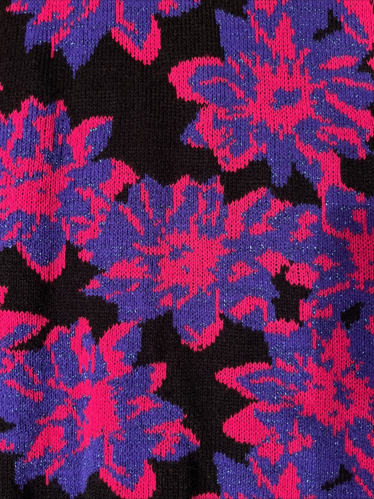 vtg 1980s Spunky USA MADE womens Medium knit sweater floral pink purple METALLIC