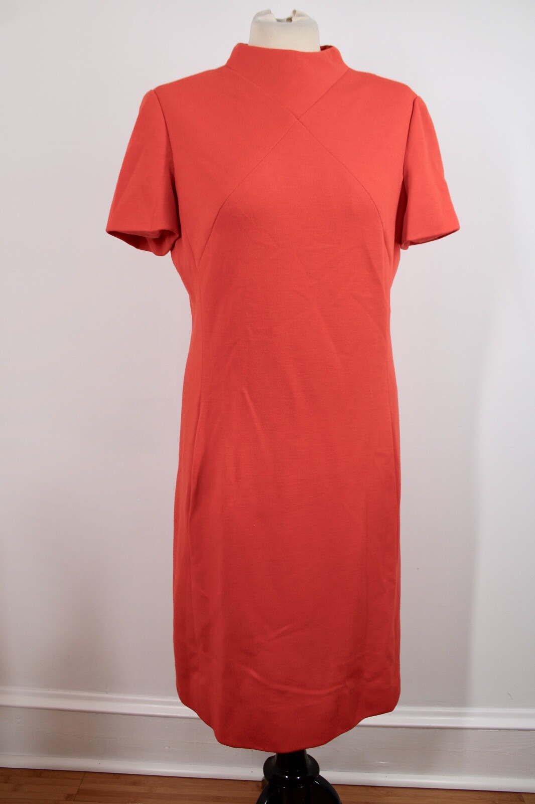 Vtg 60s Charles Cooper Thoroughbred 16 Orange Wool Short Sleeve Dress Silk Lined