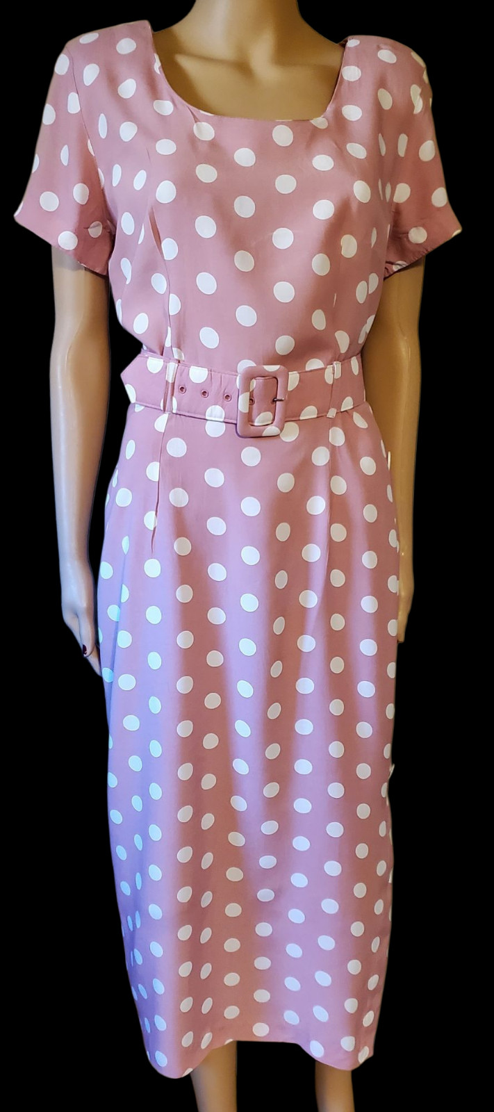 VTG 80s Jonathon Martin Career Girl Pink White Polka Dots Belt See Measurements