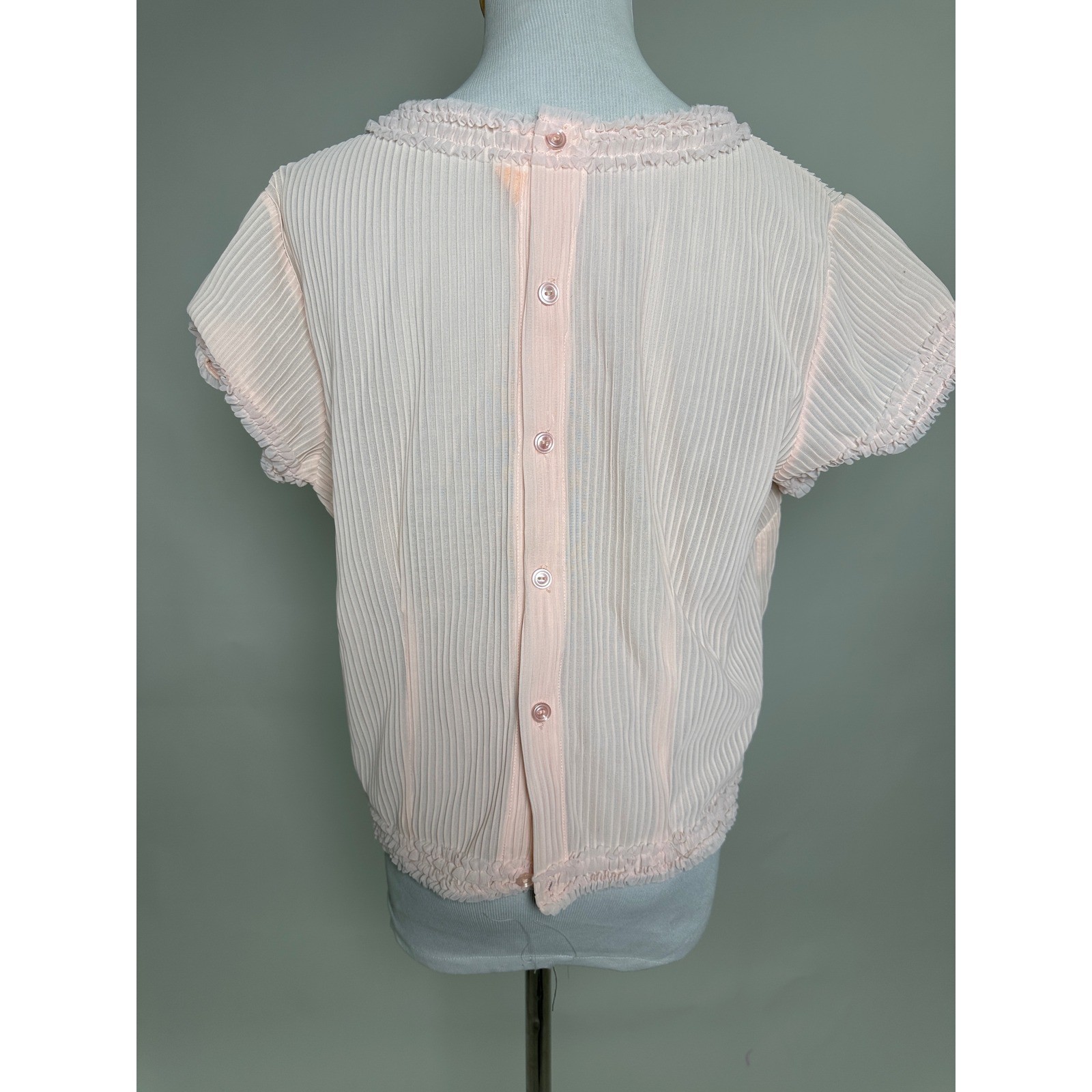 Vintage 1950s Jami Originals Pale Pink Pleated Ruffle Blouse Nylon Top 40 Bust