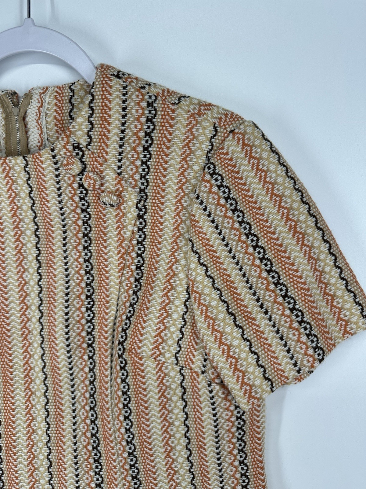 Tailor Mitsui Shift Dress S M BeigeOrange Striped Vintage 60s 70s 80s Women Girl