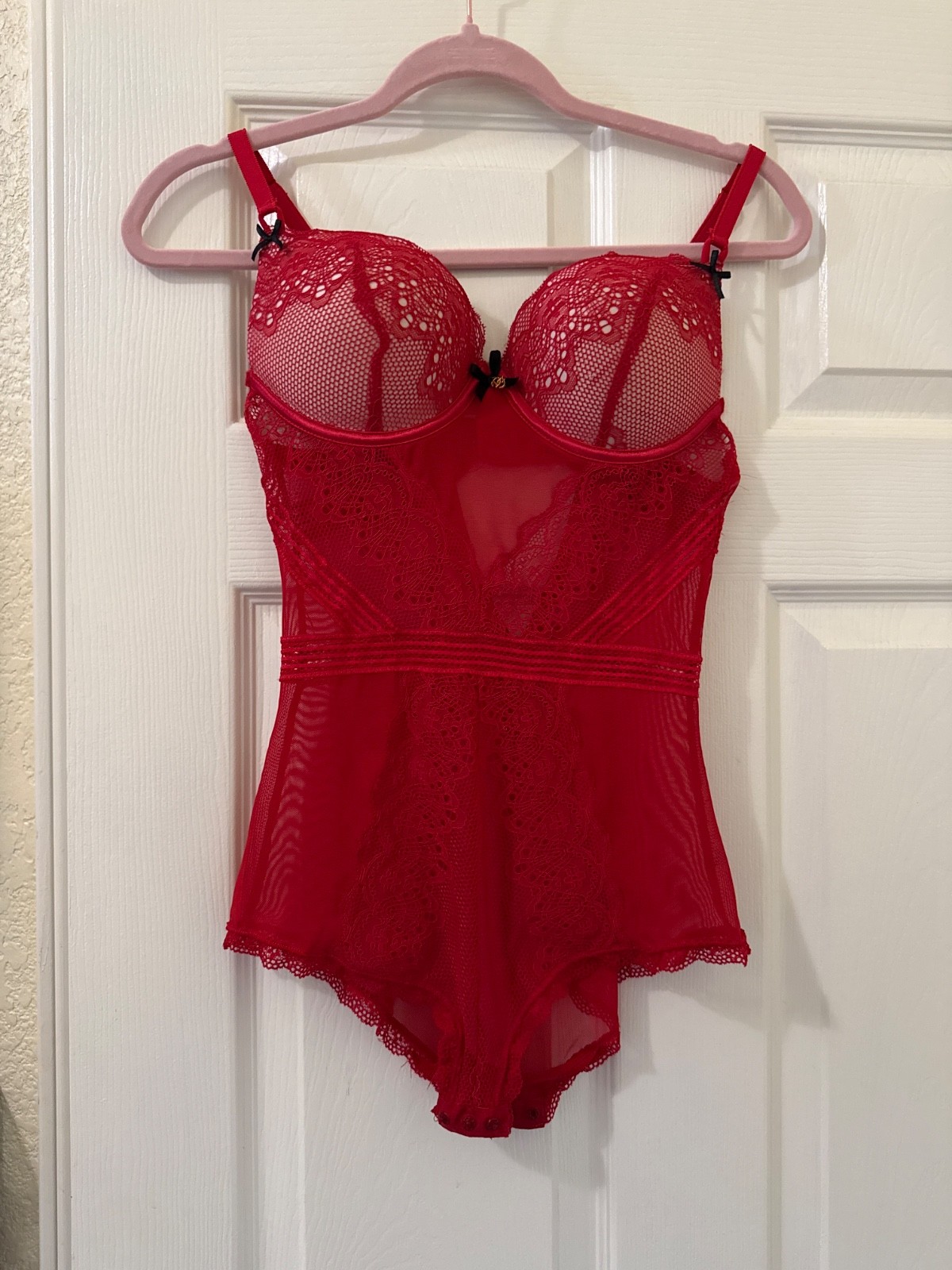 Daisy Fuentes Red Lace Mesh Teddy Bodysuit Lingerie Underwire Women’s M