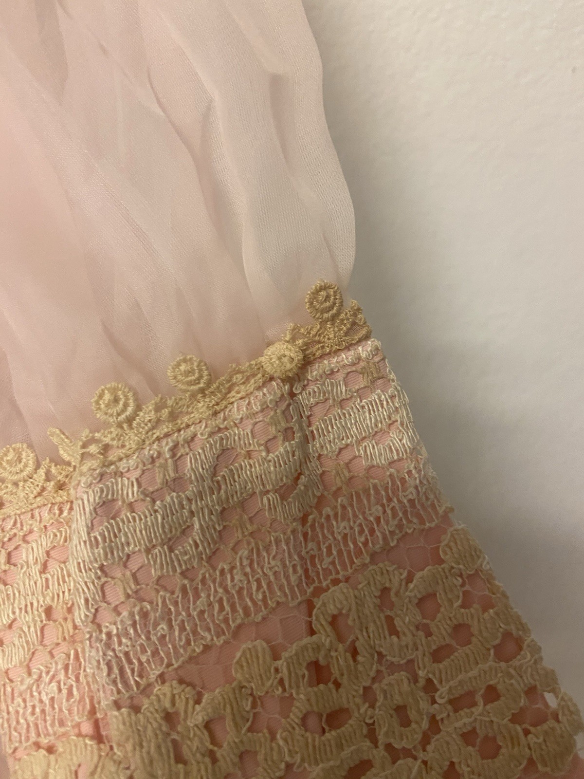 VTg Organza Lace Empire Waist Pink Prairie Dress Victorian Revival Cottagecore
