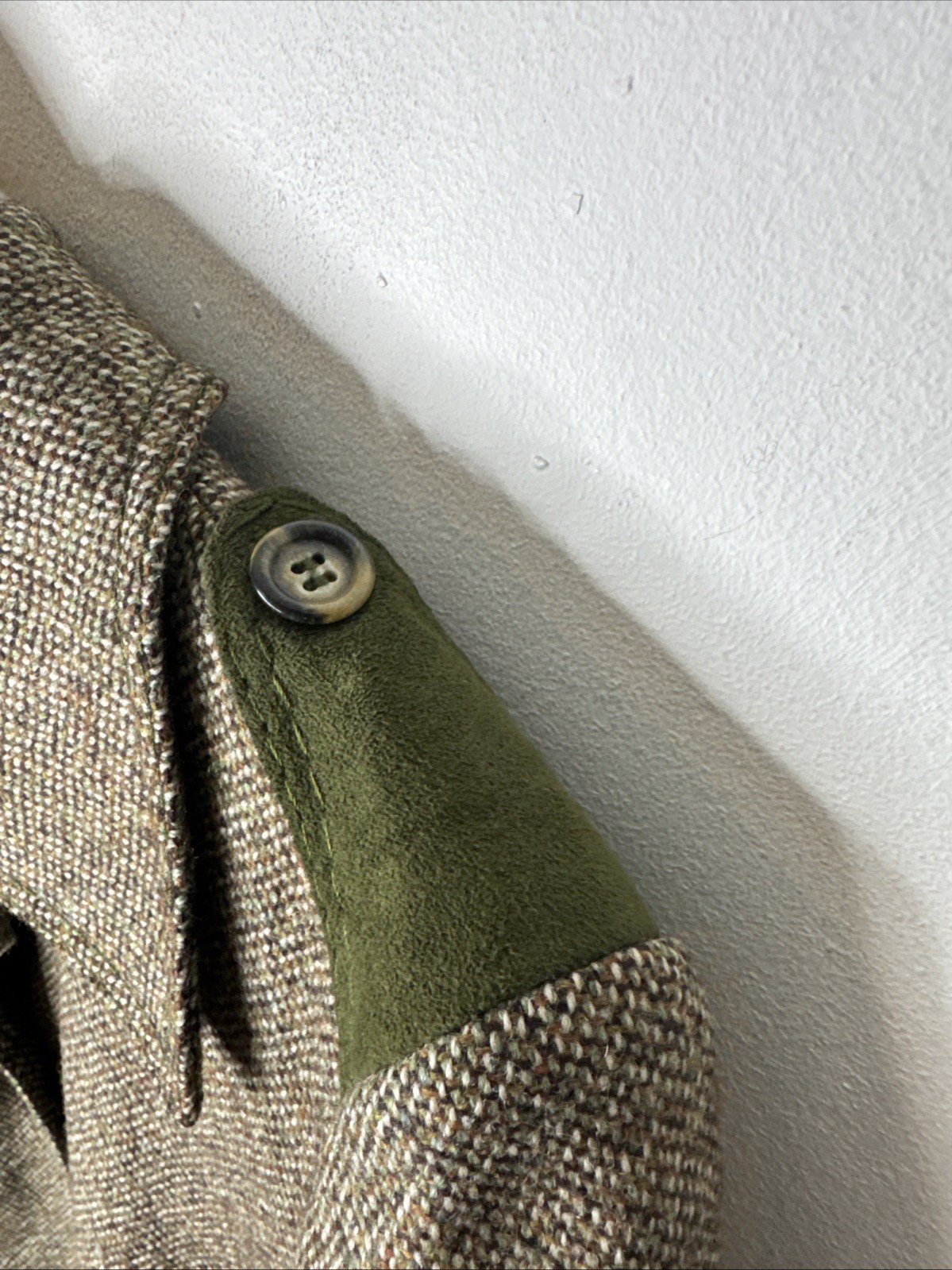 Vintage Lindner Women M Tweed Wool Jacket Green Suede Trim Equestrian 70s German