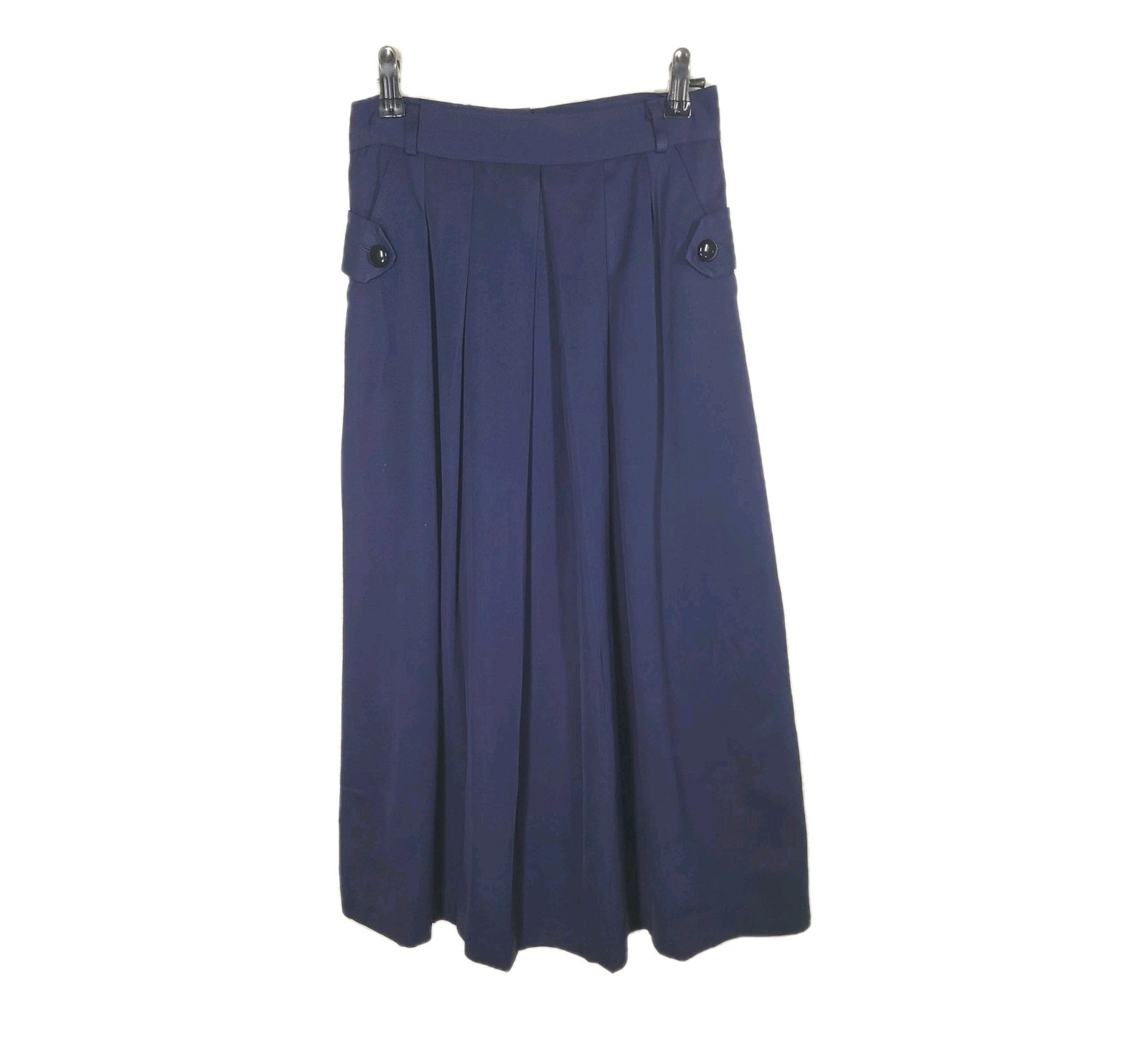 Vintage 50s Skirt Navy Rayon Gabardine Pleated Front Button Pockets 27w Pinup