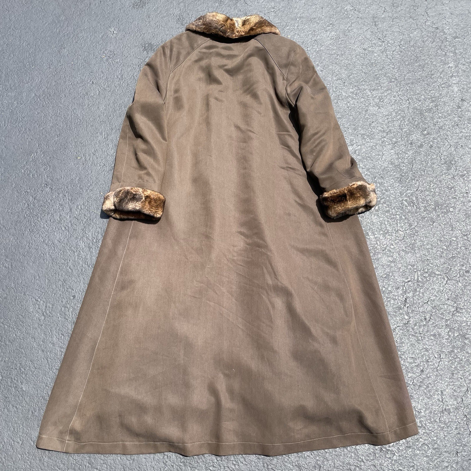 Vintage Marisa Minicucci Duster Coat Womens 14 Brown Rabbit Fur Lined Button