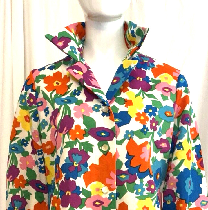 Vintage Aileen Blouse Wild Floral Grannycore Poly Knit Big Collar Long sleeve 14