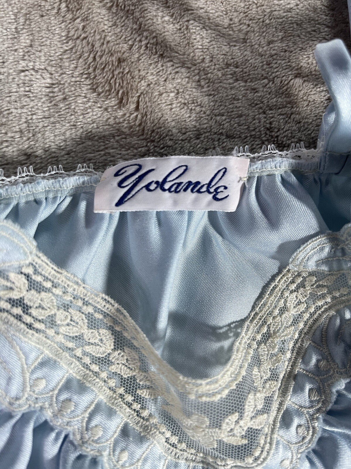 Vintage Yolande Womens Small Blue Lace Slit Nylon Nightgown Babydoll Slip EUC