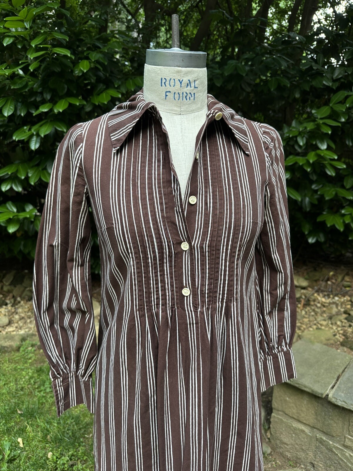 70s Marimekko Design Research Striped Shirtwaist Dress with Pintucks Small