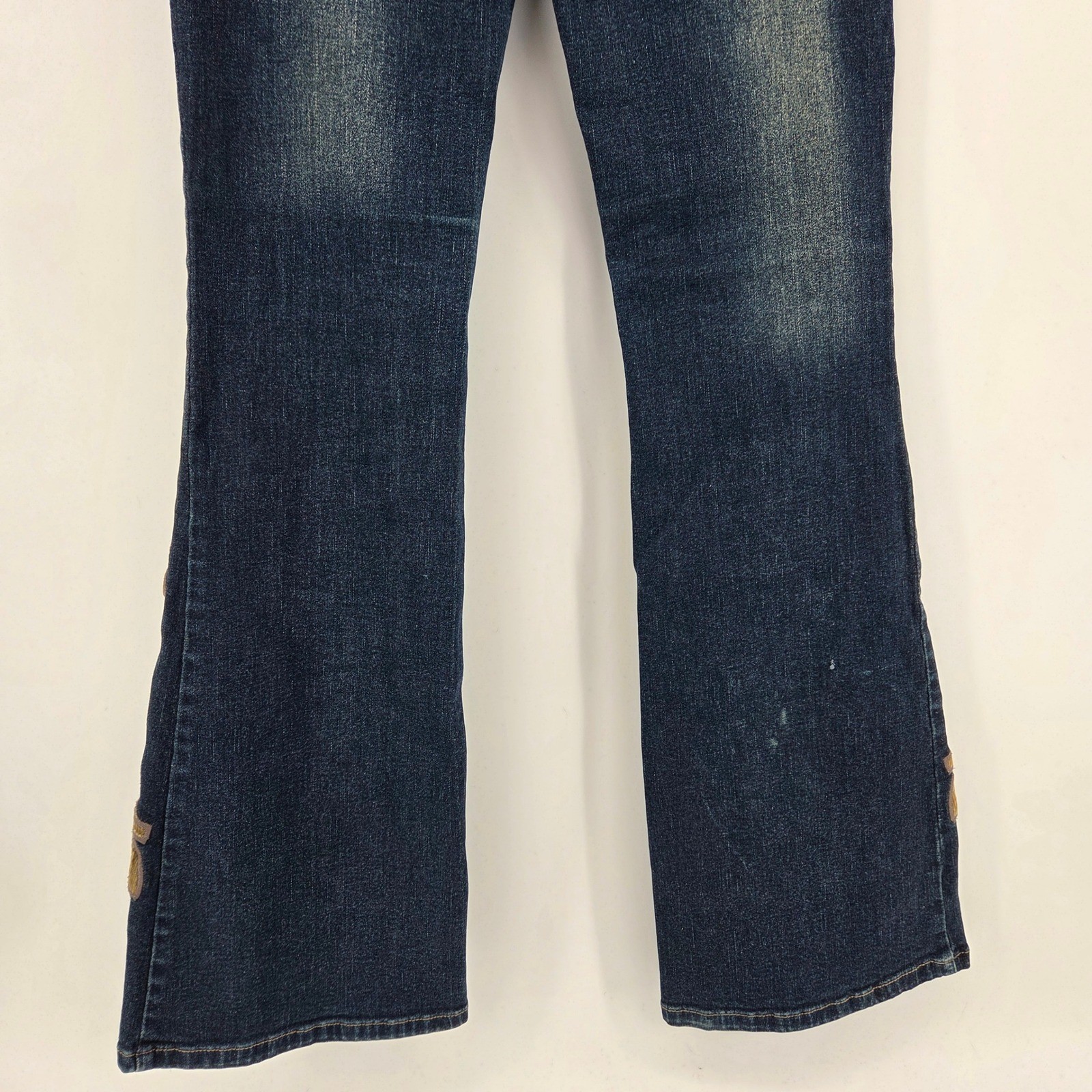 Liquid X Jeans Womens 3 Dark Wash Flare Velvet Applique Y2K Vintage Retro