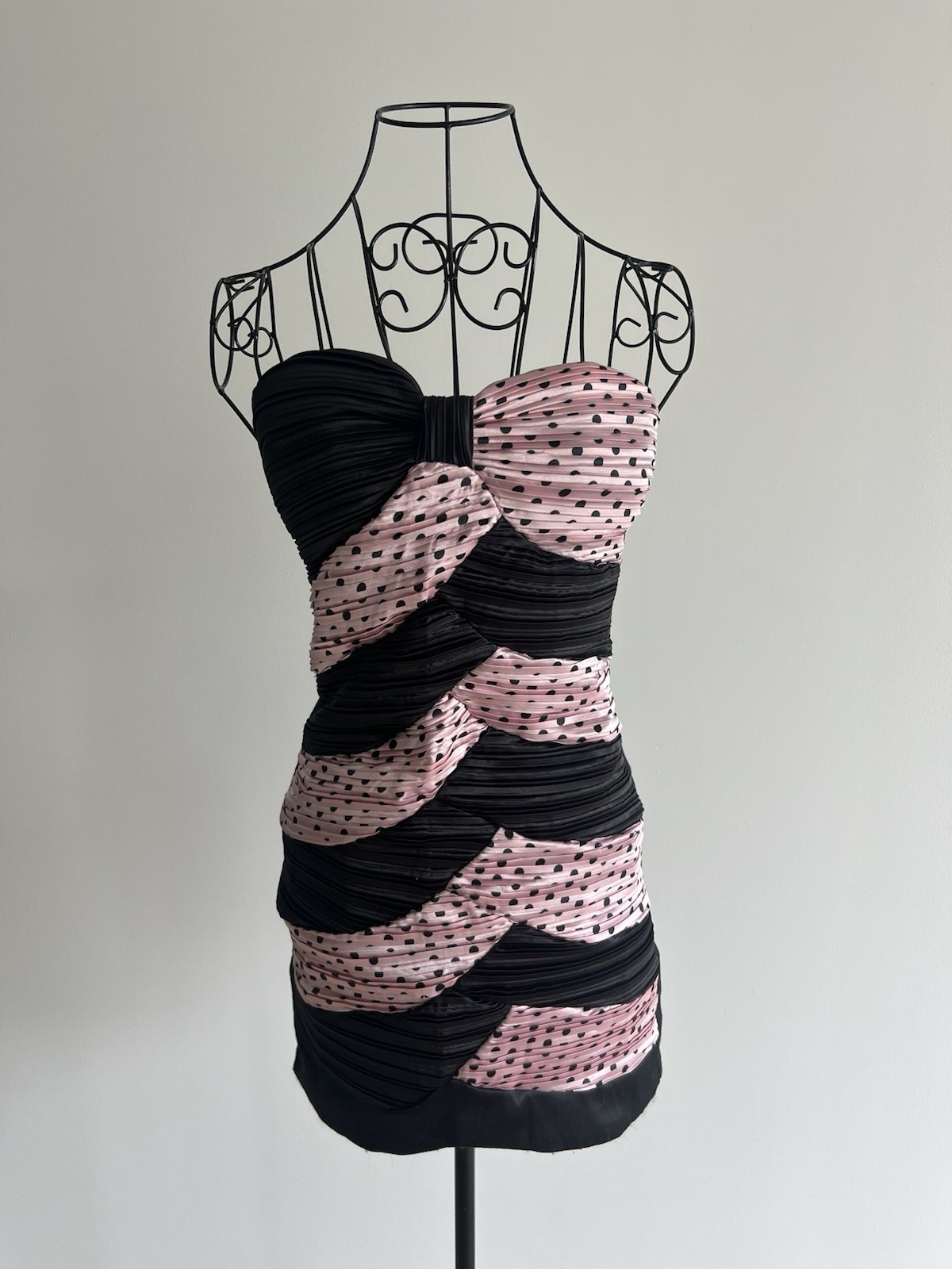 Miss Sixty Y2K Coquette Strapless Ruched Mini Dress PolkaDot Bodycon Club Party