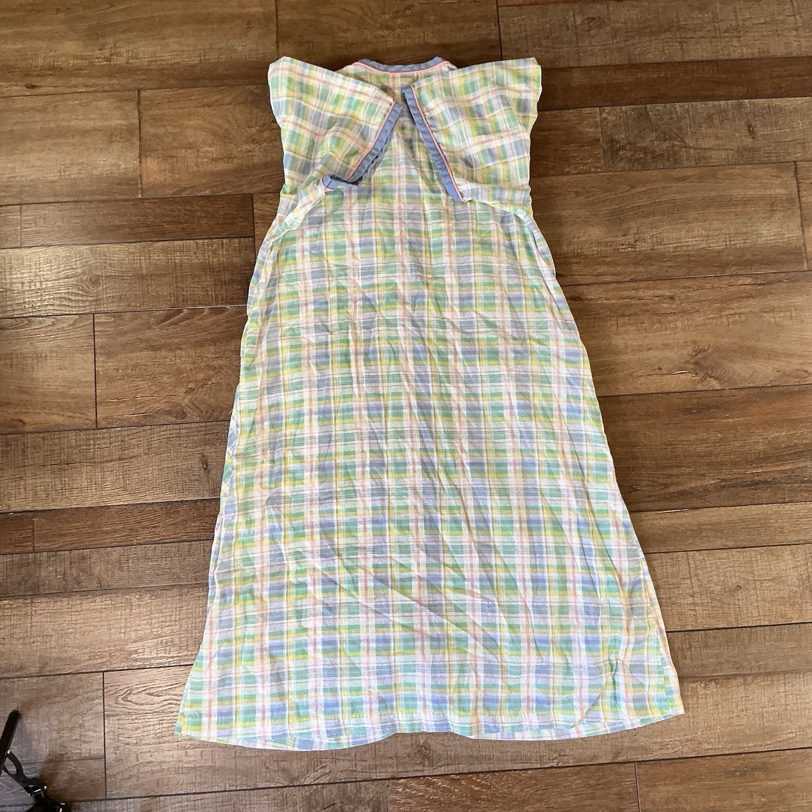 80s VTG Carriage Court Plaid Zip Front Housecoat Duster Women’s M Pastel #291125