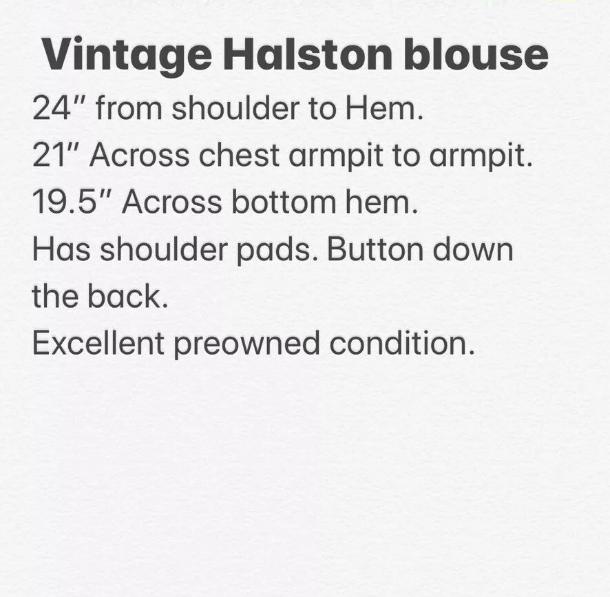 Vintage Halston III Button Back Big Shoulder Blouse Pleated Front Womens 10 Top