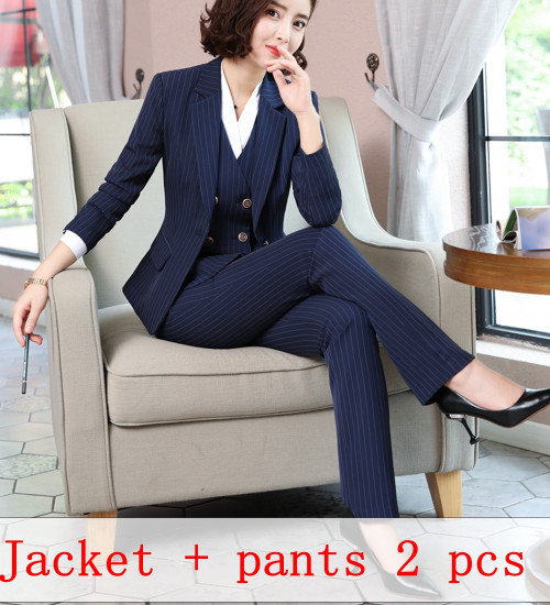 Korean Striped Blazer Jacket Pant Suit Office Ladies Business Wear Formal Set