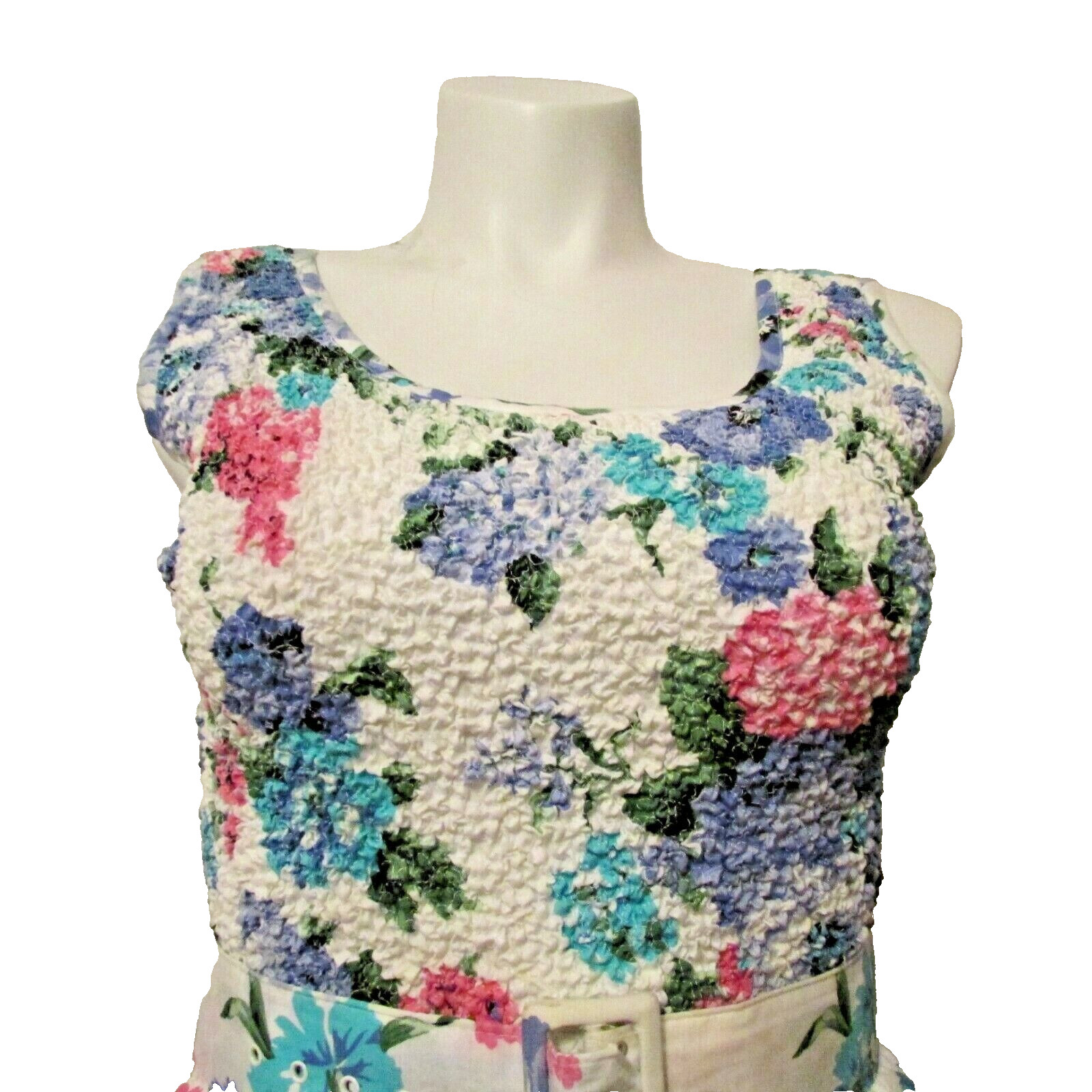 80s Jeffrey & Dara Linda Hutley Cotton Floral Smoked Bodice Dress 11/12 USA made