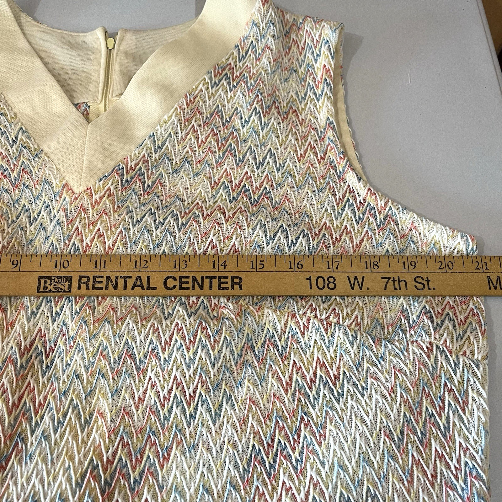 Vintage Preferred Fashion 2 Piece Dress &Jacket Set Yellow Chevron Knit M/L 80’s