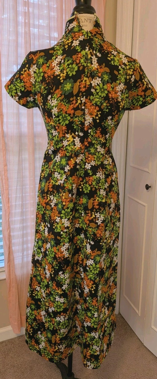 Asian Style Vintage Brown Flowered Maxi Dress