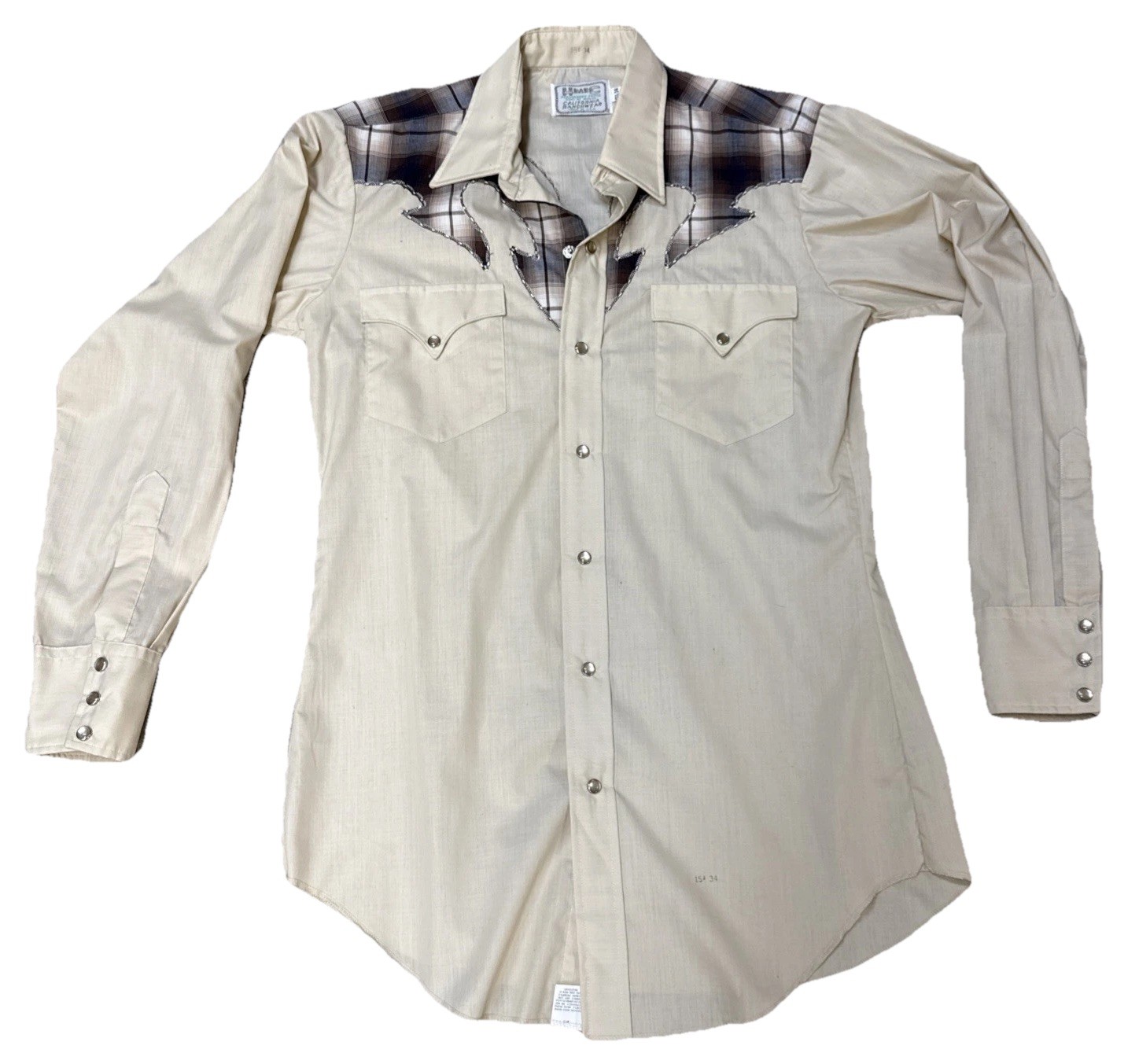 Vintage H Bar C Cowboy Western white shirt 1970s California Ranchwear 15 1/2-34