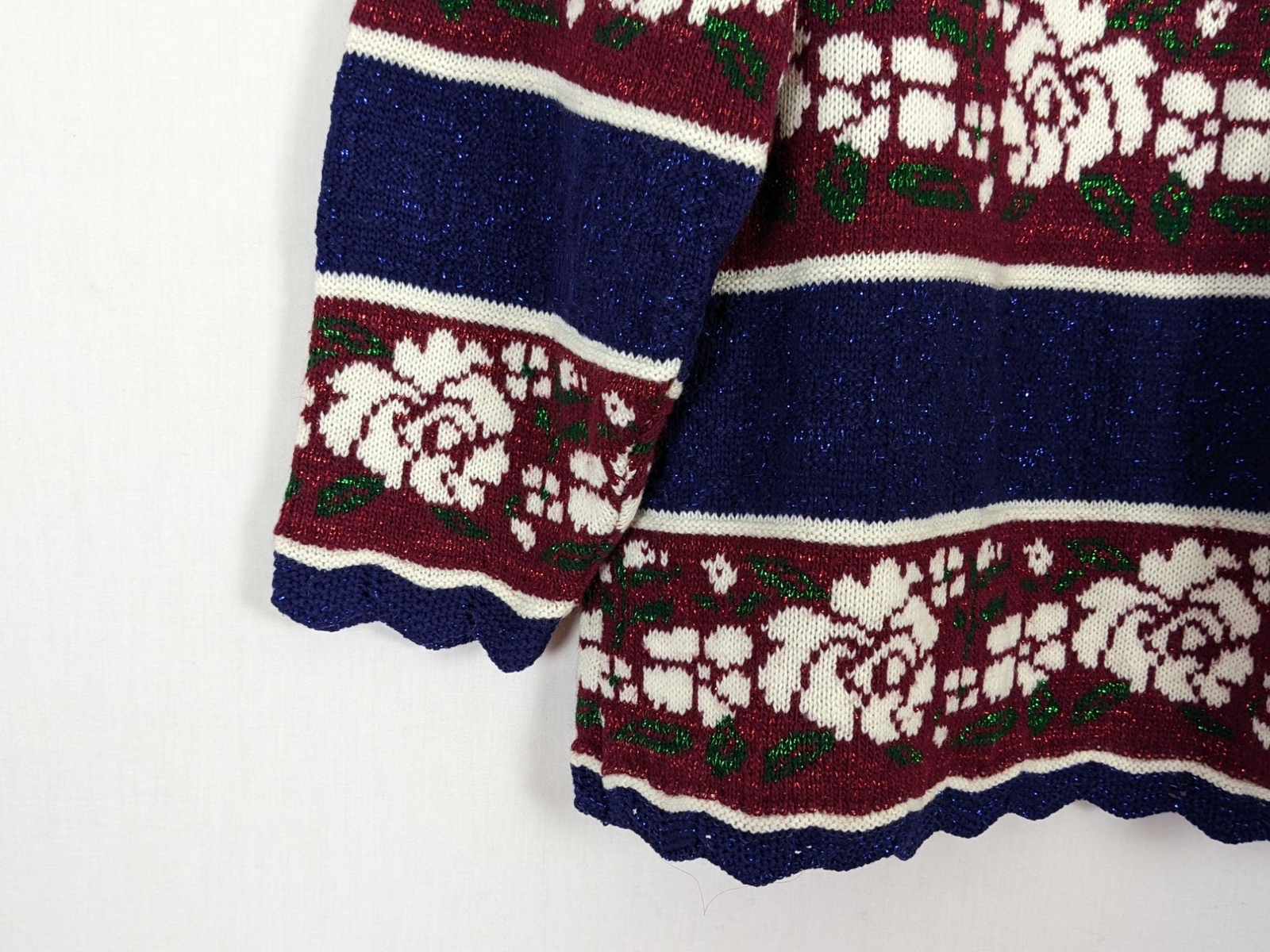 Vintage Holiday Time long sleeve floral striped glittery sweater sz L