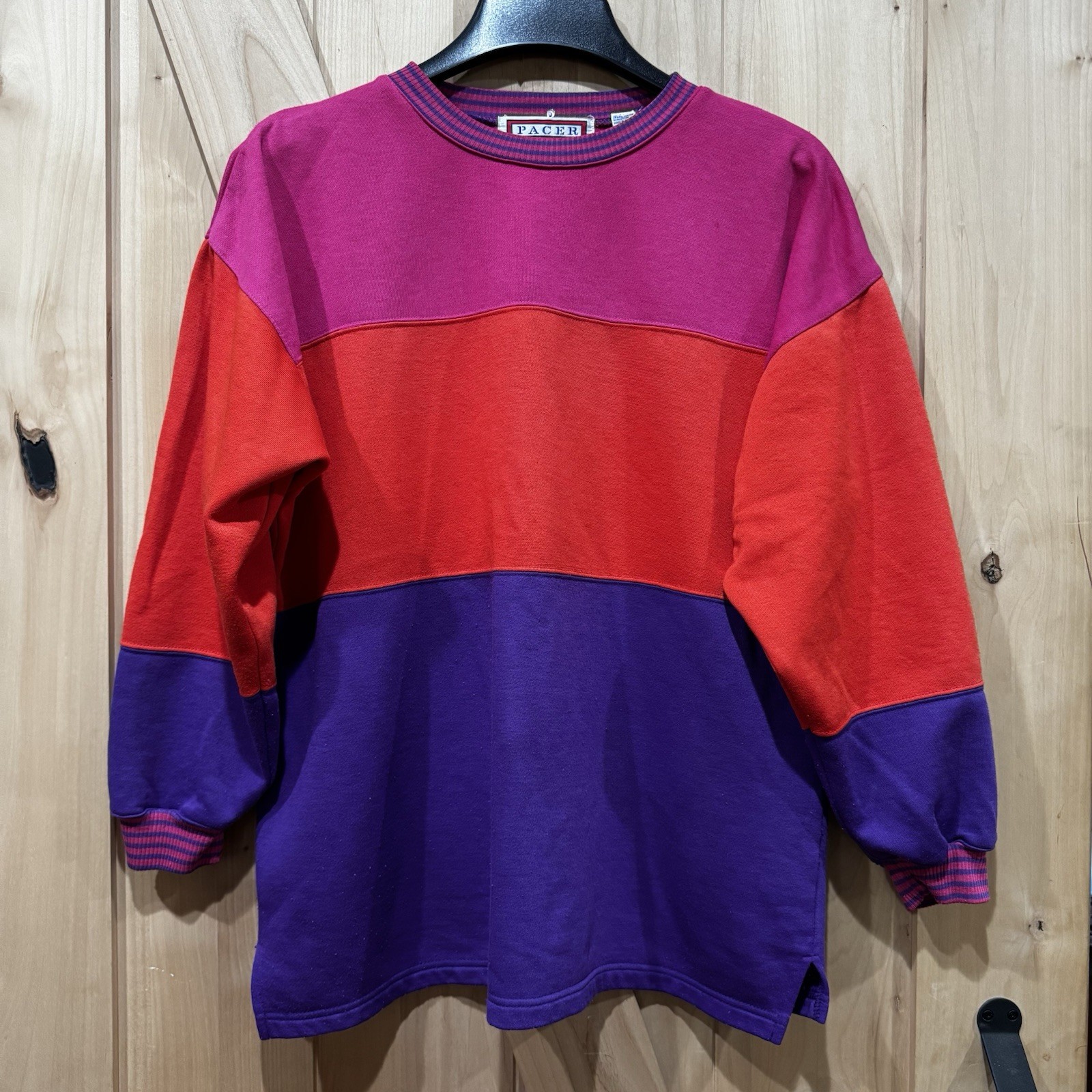 Vintage 90s Color Block Sweatshirt Pullover size Medium Pink Red Purple