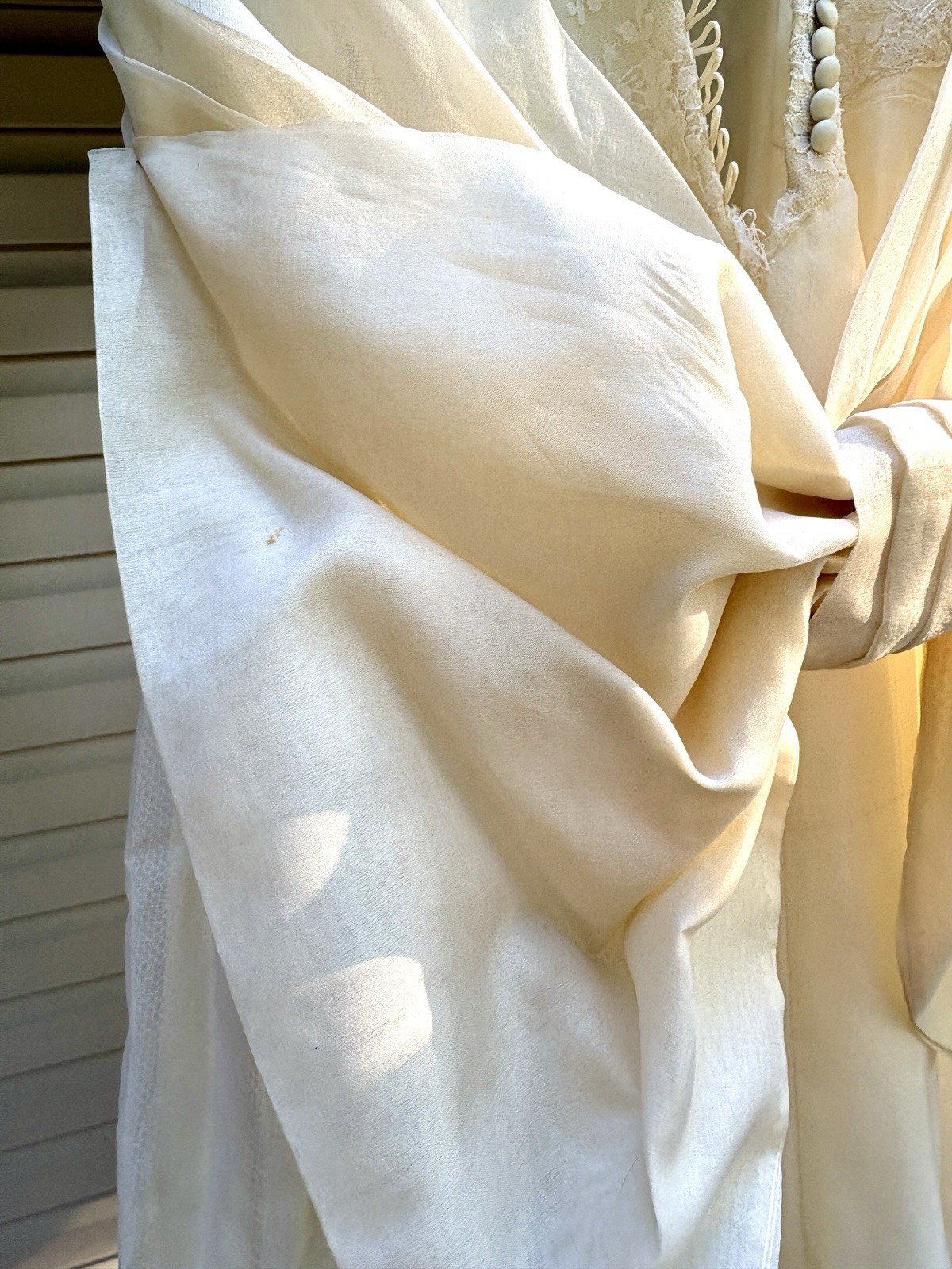 Vintage 1950s Satin & Lace Button Back Wedding Dress w Beads, Bow & Lace Gloves