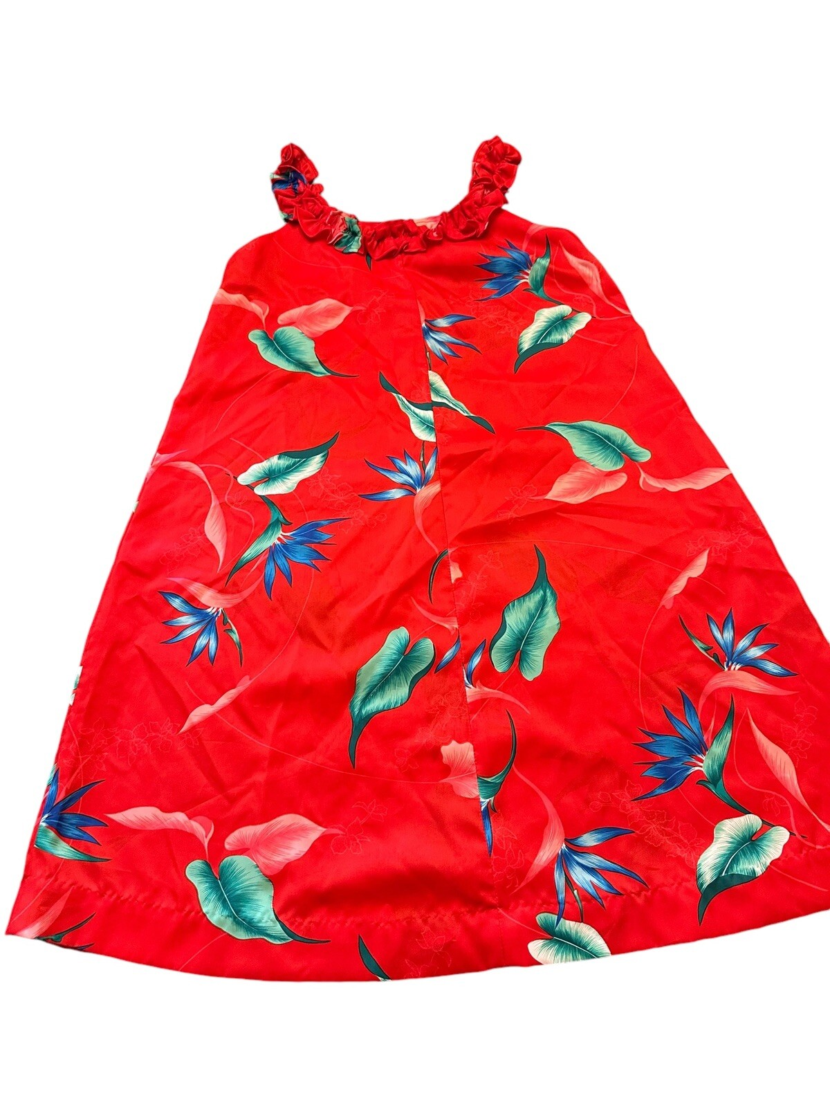 Vtg Hukilau Fashion Floral Dress Size 12 M-L Hawaiian Birds Paradise Ruffle