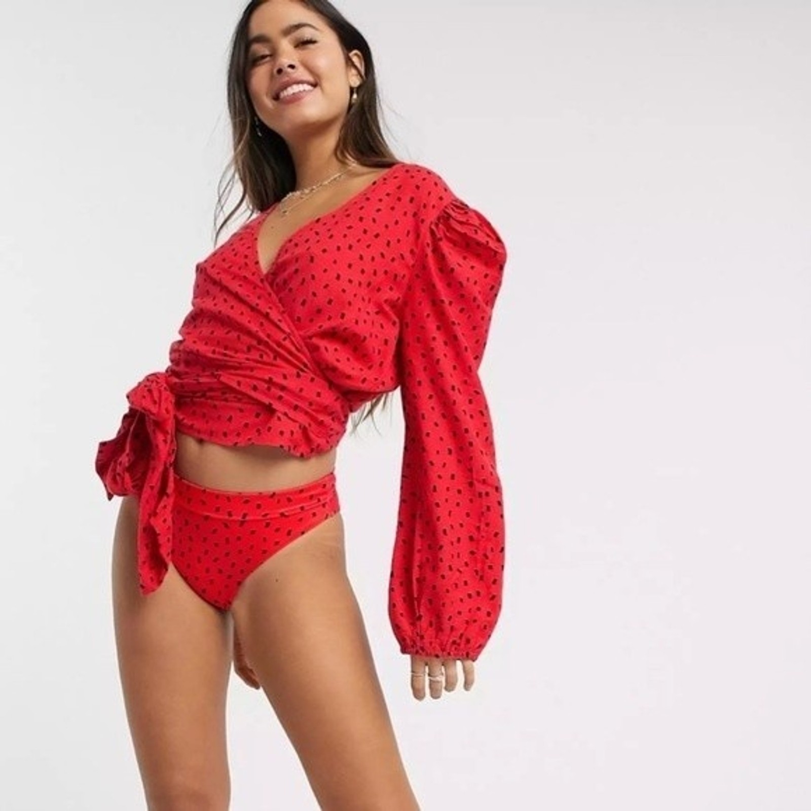 Billabong X Sincerely Jules Wrapped In Love Printed Wrap Top L NWT
