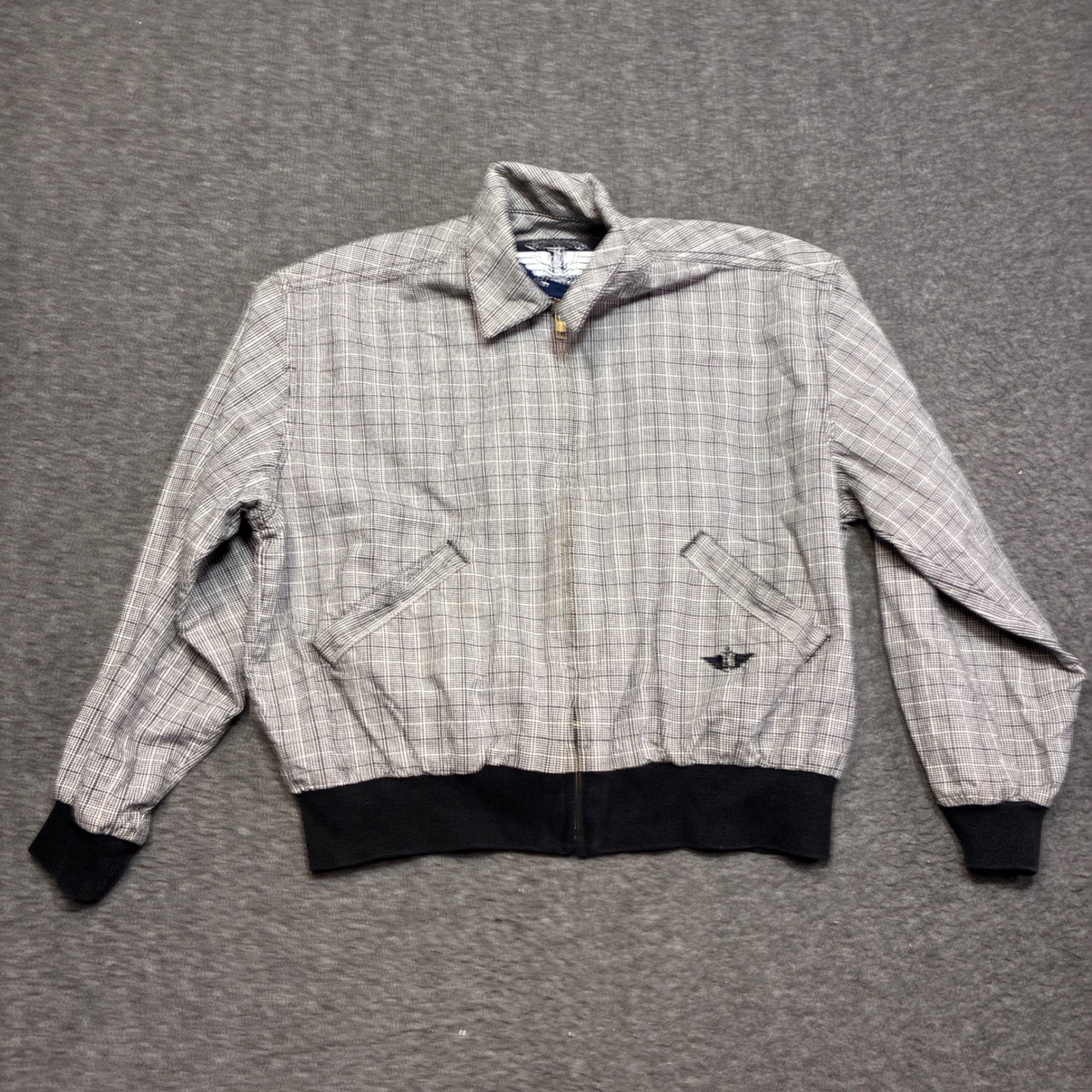 Vintage Dockers Levi’s Harrington Jacket Women Medium Black White Plaid Cropped