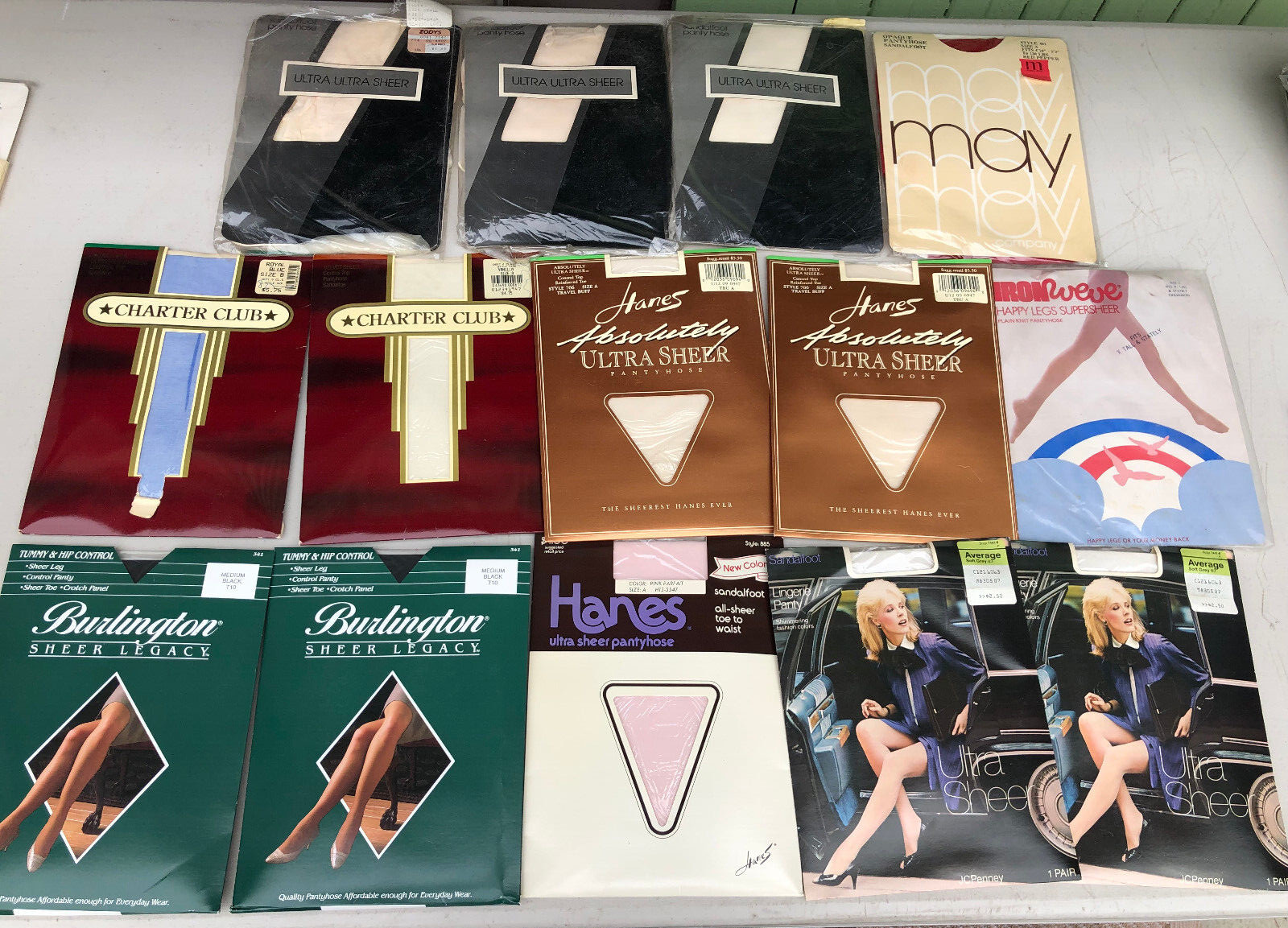14 Vtg 80s 90s Pantyhose NIP Assorted Colors & Sizes Hanes May Co Charter Club