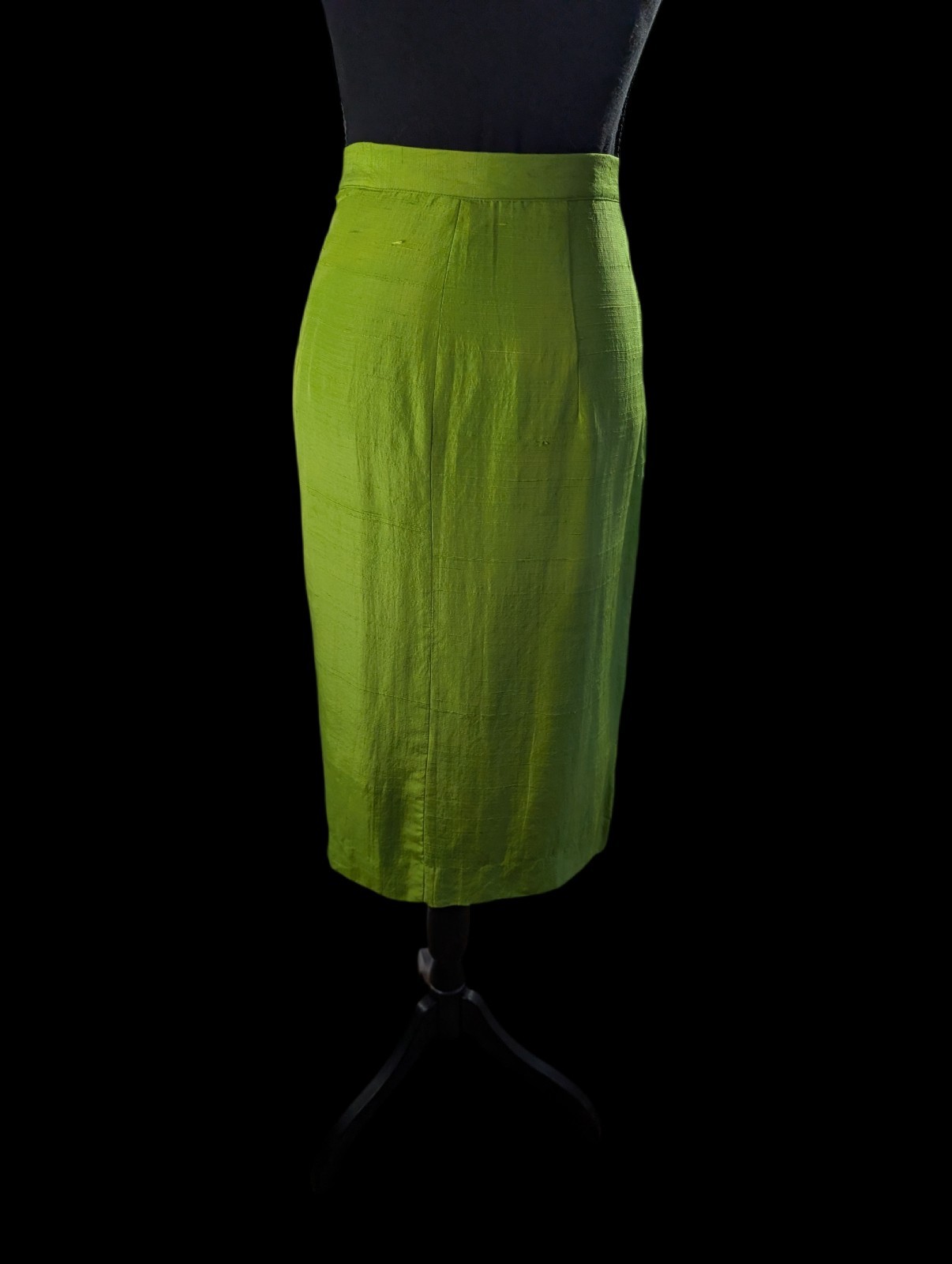 Vintage 60s 70s Chartreuse Green Silk Dupioni Pencil Skirt Mod Cocktail S 4 Or 6