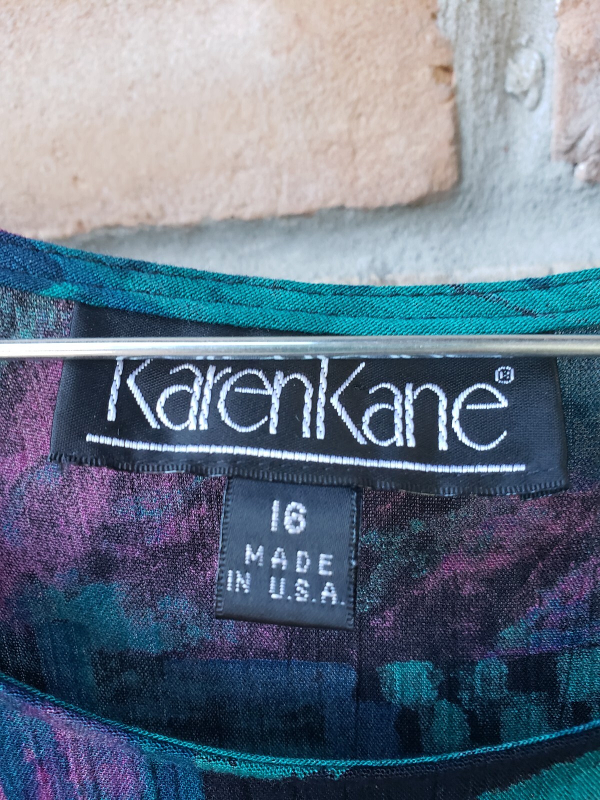 VTG 90s Karen Kane Sz 16 Multicolor Artsy Print S/S Rayon Tunic Top Shirt USA