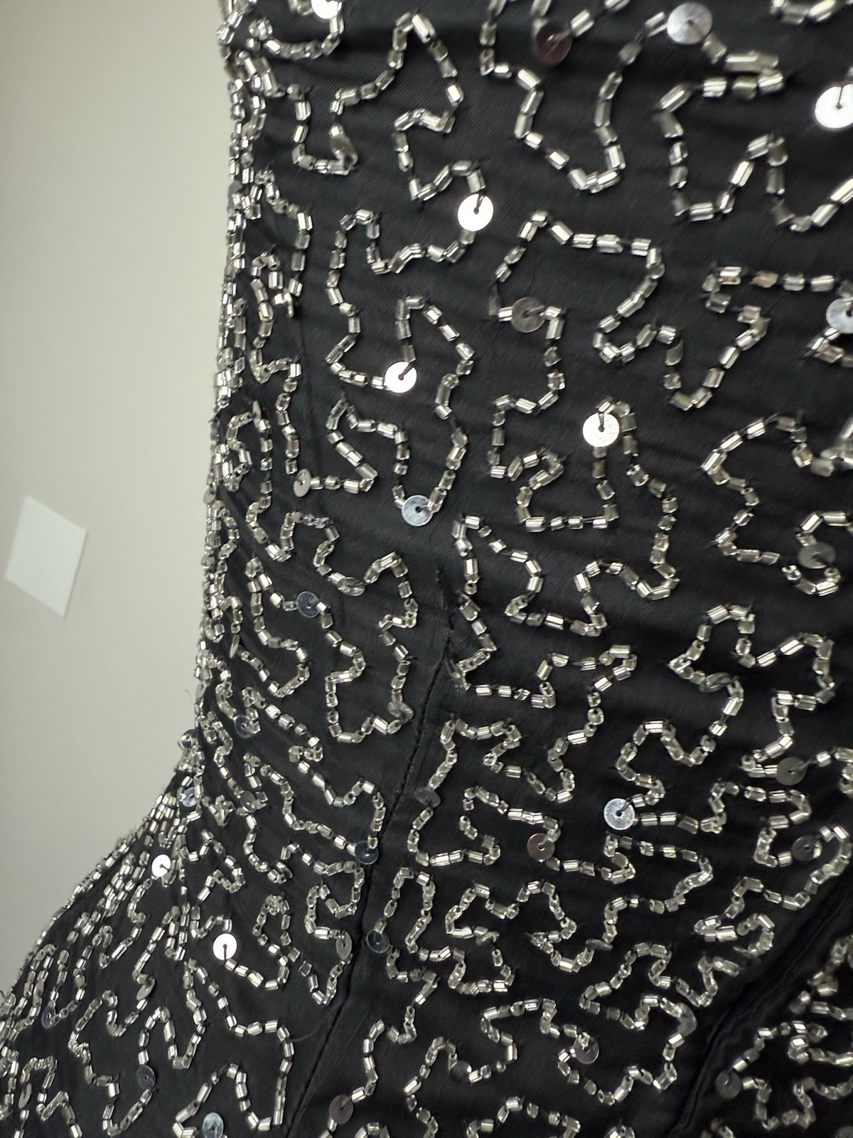 Vintage Laurence Kazar Beaded Dress Black Long Slit Mock Neck Formal Deadstock