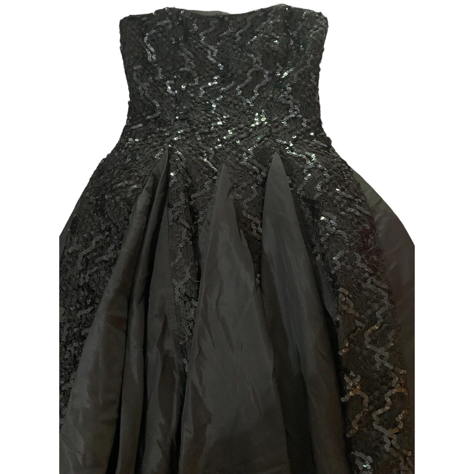 Vtg PANTAGIS 1980 Union Black Sequin Taffeta Full Circle Strapless Eve Gown 3/4