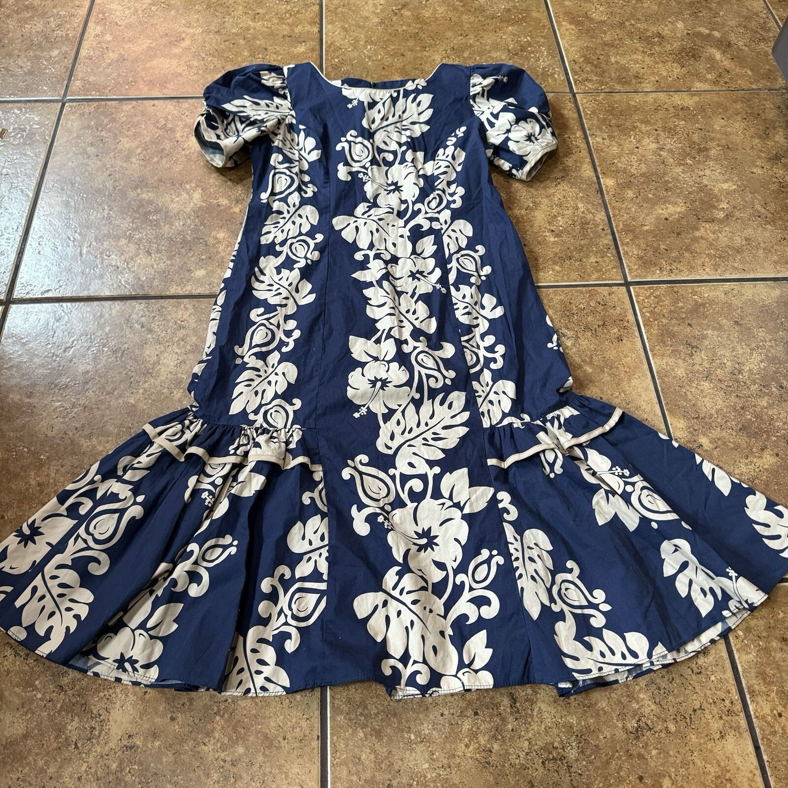 1960’s Vintage Shannon Marie Hawaii Long Women’s Hawaiian Dress Rare Blue Aloha