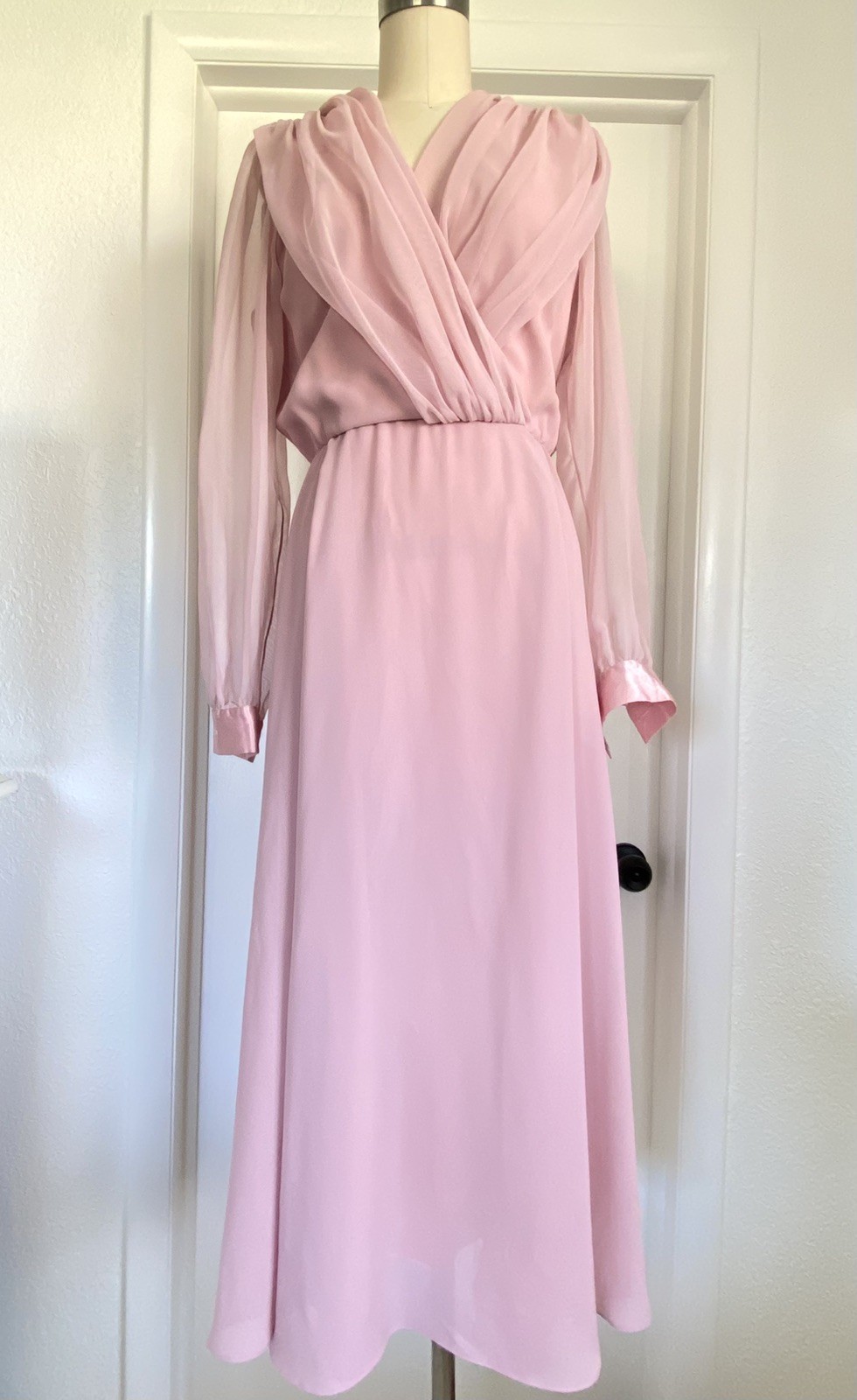 Ursula Of Switzerland Sheer Chiffon Dress Sz S Small Pink Draped