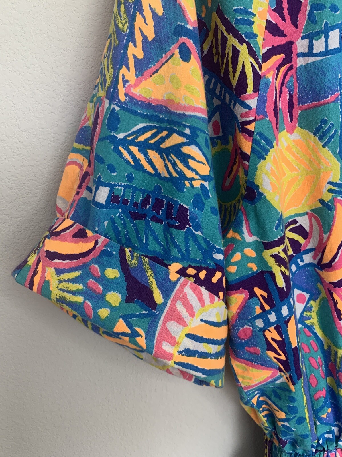 Vintage 80’s Bendigo Colorful Vibrant Funky Hooded Belted Peplum Top Medium