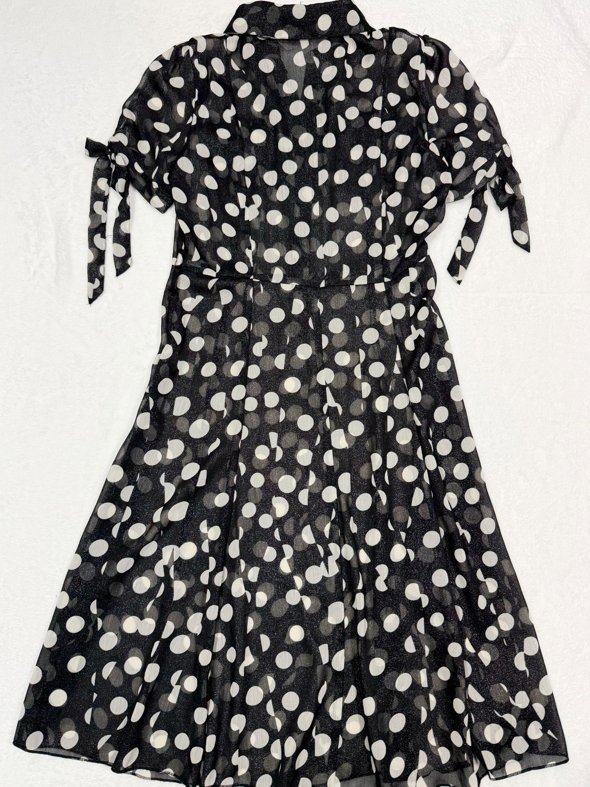 Vtg Black & White 90s Polka Dot NWT Sheer Chiffon Large Dress Ruffled Button Up