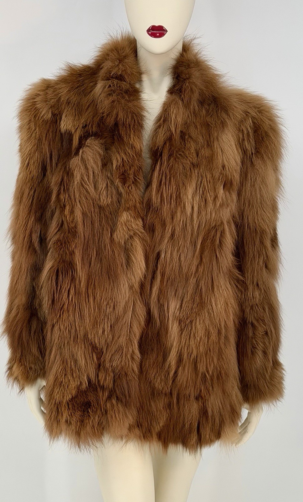 Vtg BASCO FOX FUR Woman’s Coat Luxurious Carmel Brown 80’s Glamour Sz M/L