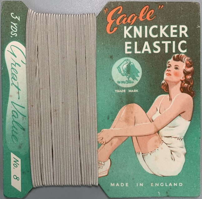 1940s Carded Eagle Elastic Knicker Strap Period Image of a Lady „New Old Stock”