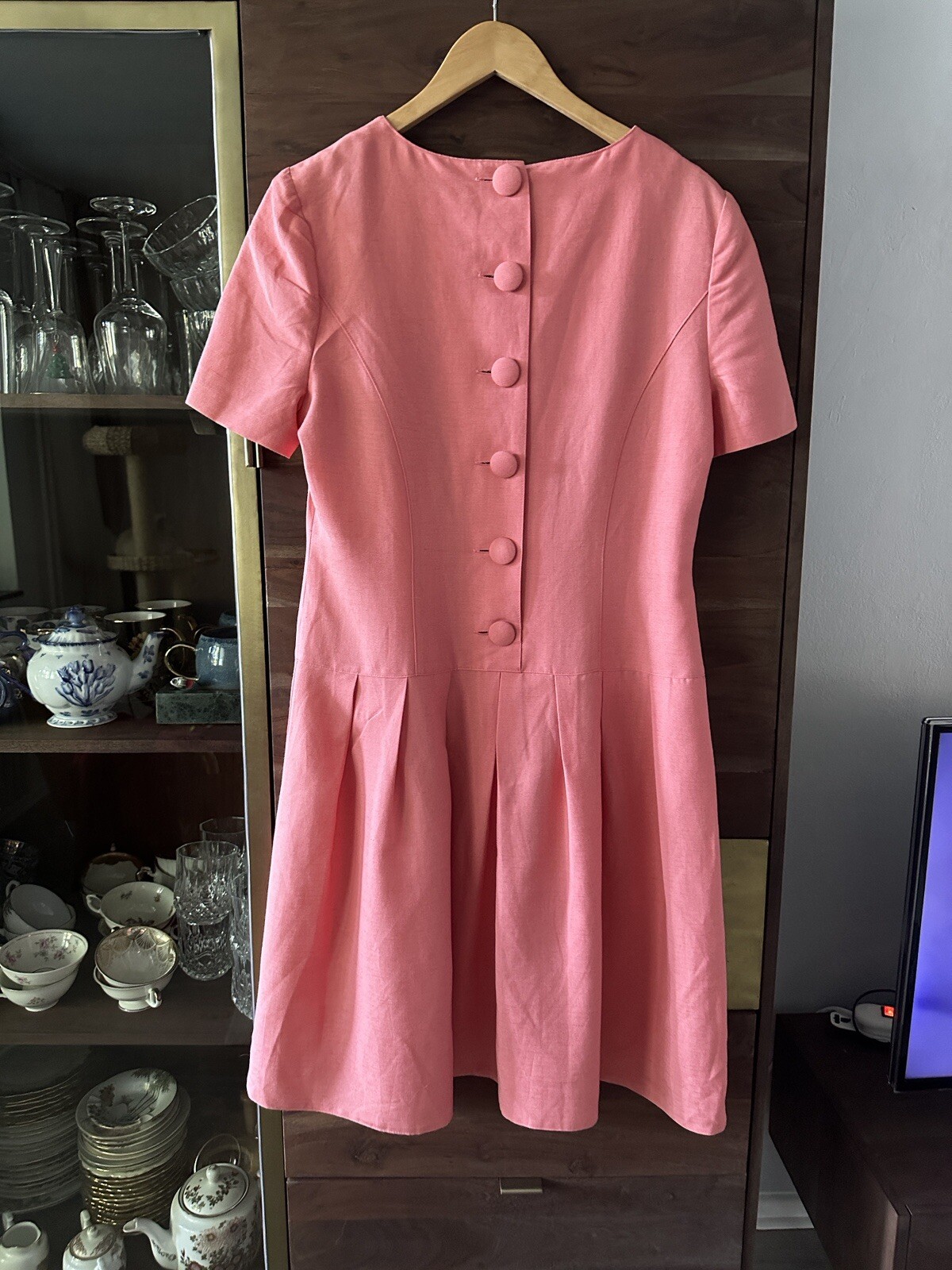 Vintage Dress 50s 60s 70s Salmon Pink Pink Linen S M L 38 40