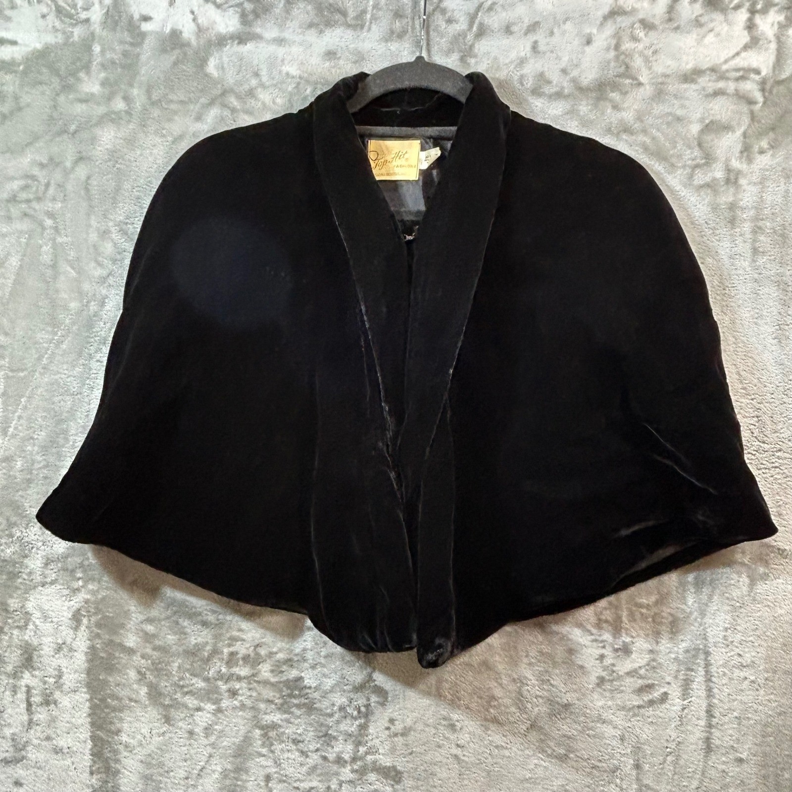 Vintage 1960s Top Hit Fashions Black Rayon Velvet Capelet Shawl Collar Wrap MCM