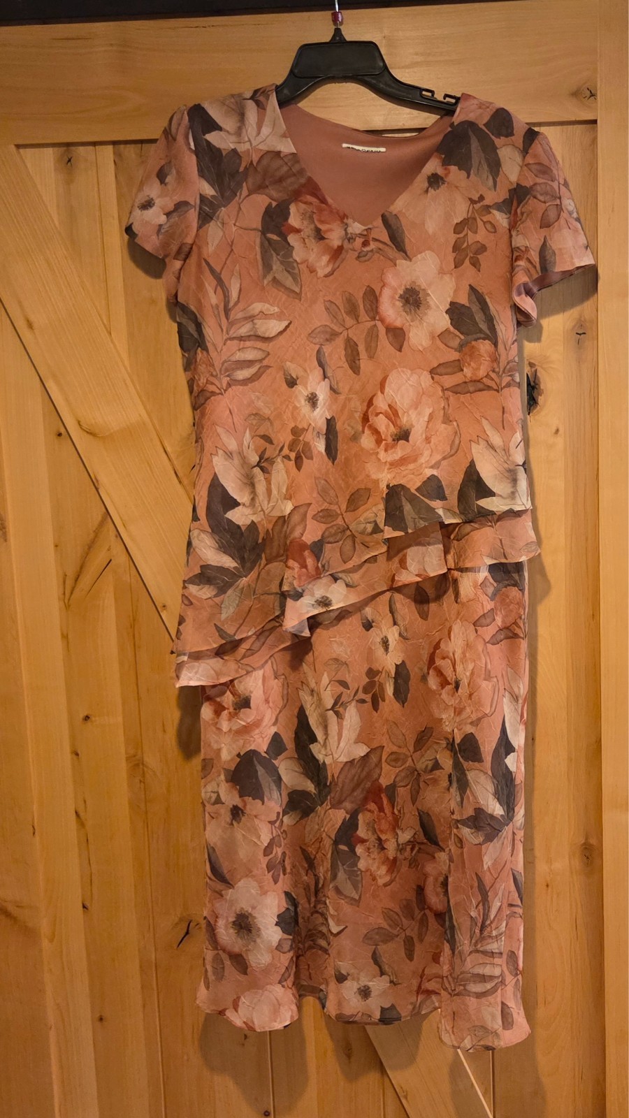 VTG Miss Dorby Floral Midi Dress Sz 8 Peach Layered Tiered Romantic Short Sleeve