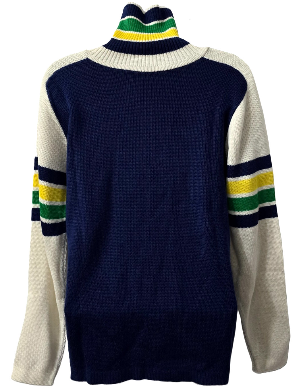 Vintage Knit Ski Turtleneck Sweater M L Colorblock Stripe Blue Yellow 70s 80s