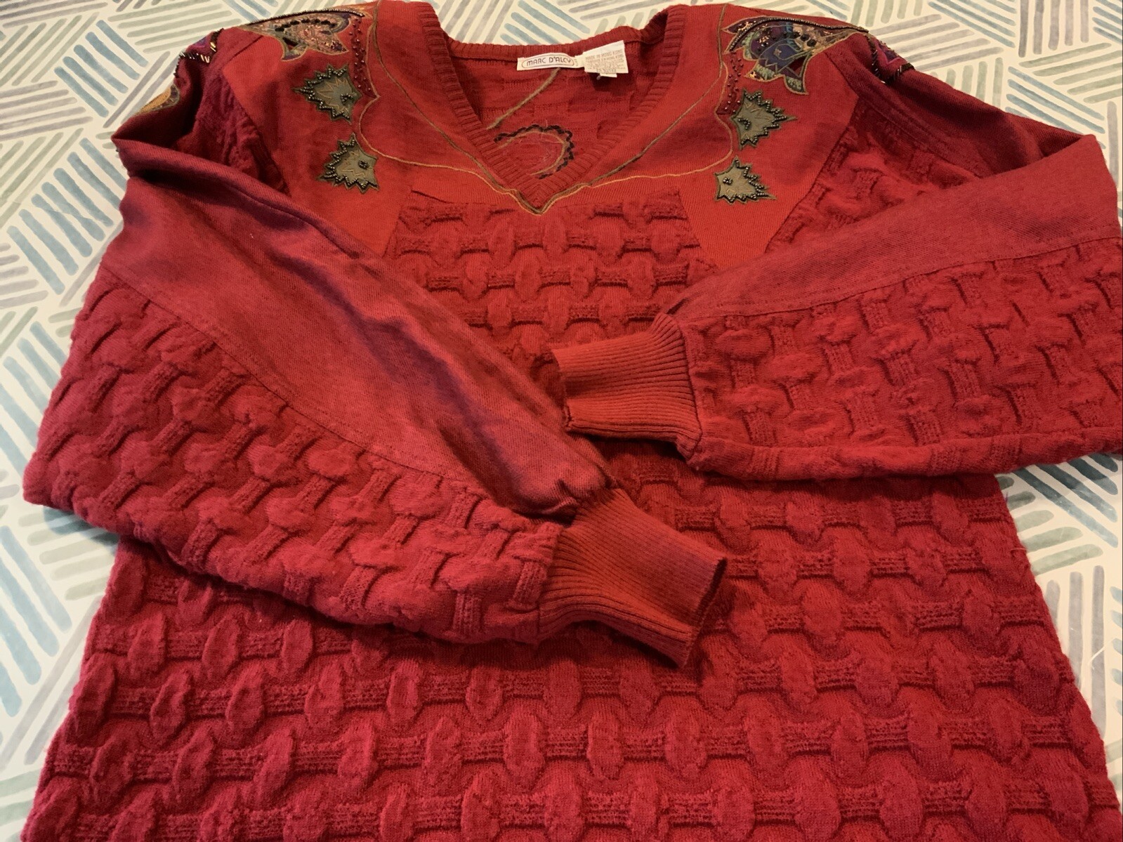 Marc D’Alcy Vintage 80s Knit Skirt Suit Knit Sweater Beaded Embroidery Sz Sz L ￼