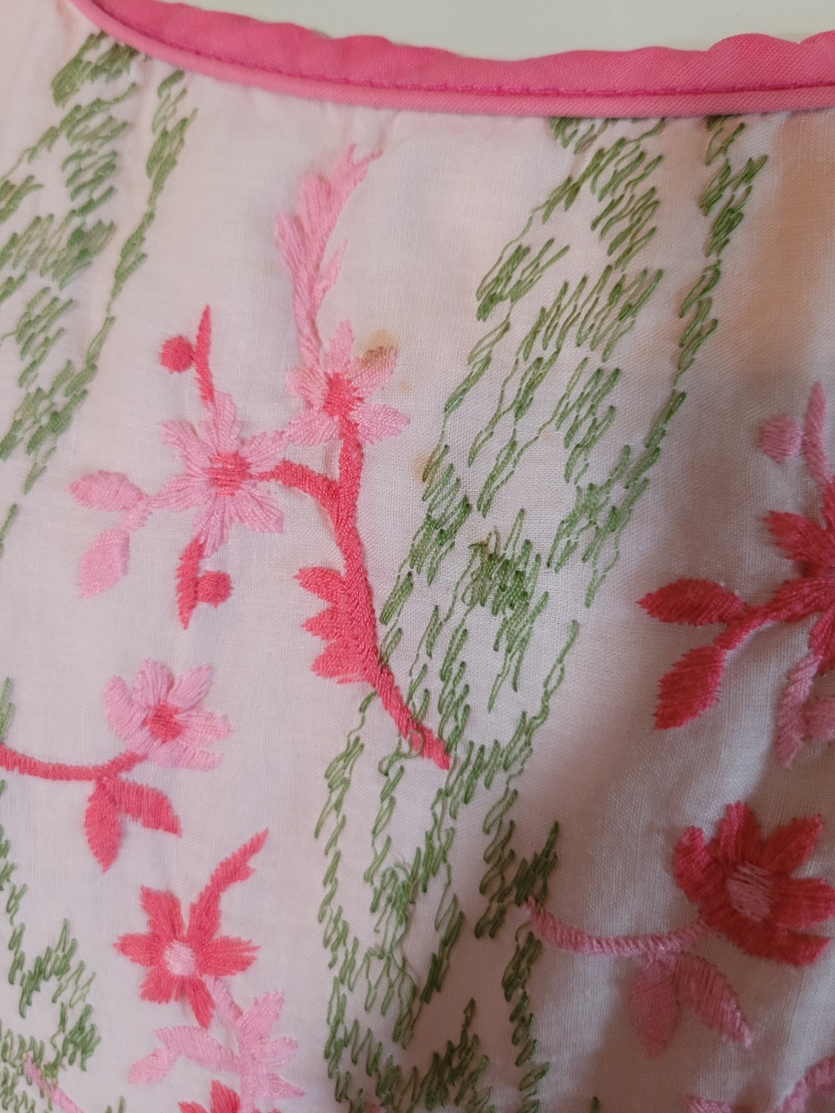 Vintage Handmade Pink Floral Embroidery Dress