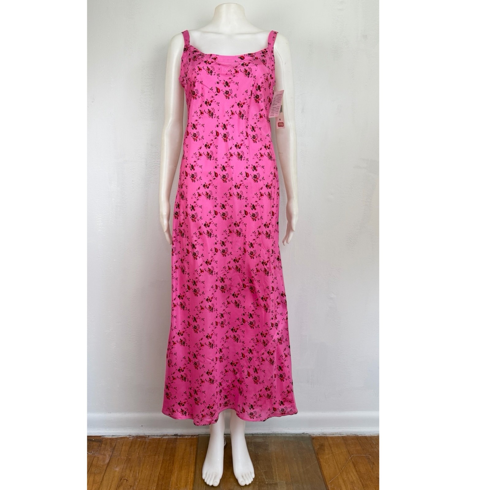 Vintage Bias Cut Floral Print Slip Dress Size Small 90s Evan Picone Maxi Pink