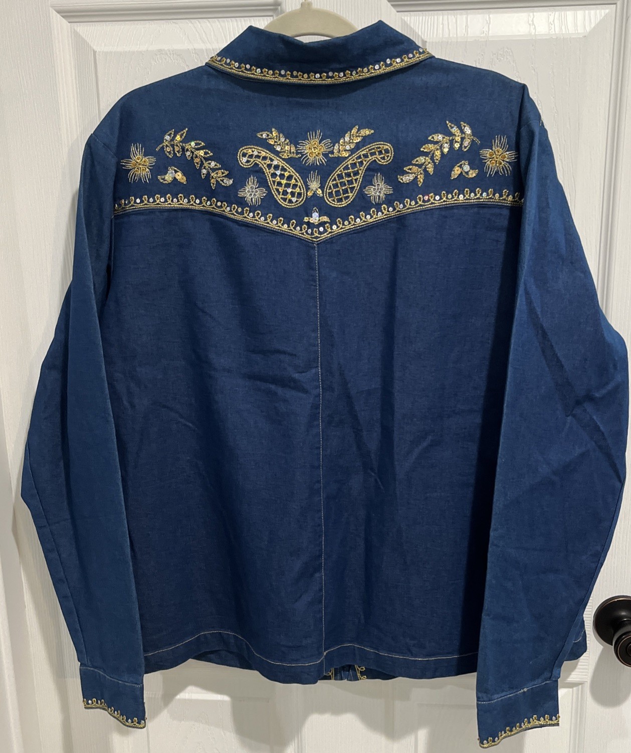 Victor Costa Occasion Vintage 1990s Jacket XL Blue Denim Embroidery Sequins NEW!