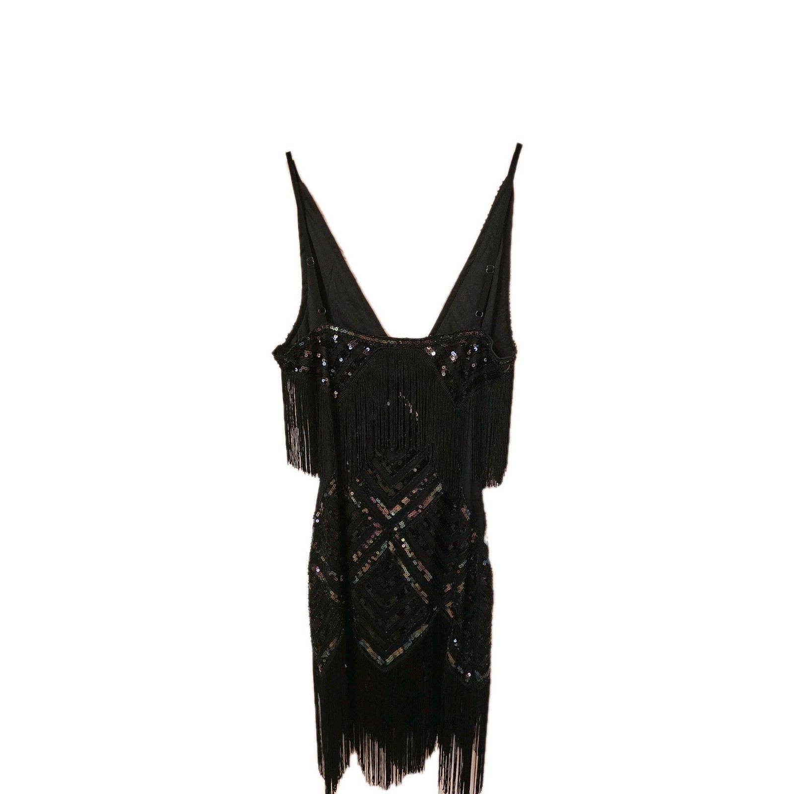 Babeyond 1920’s Style Black Sequined Fringed Flapper Cocktail Dress Sz M